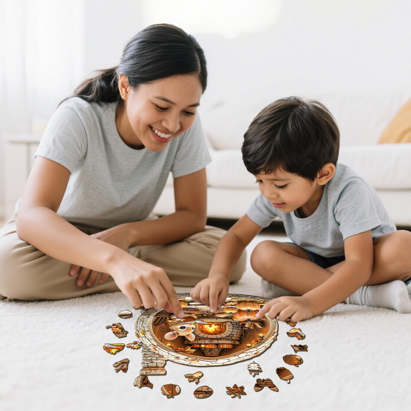 Mouse's Walnut House Unique Shape Wood Puzzle - Aeekdook