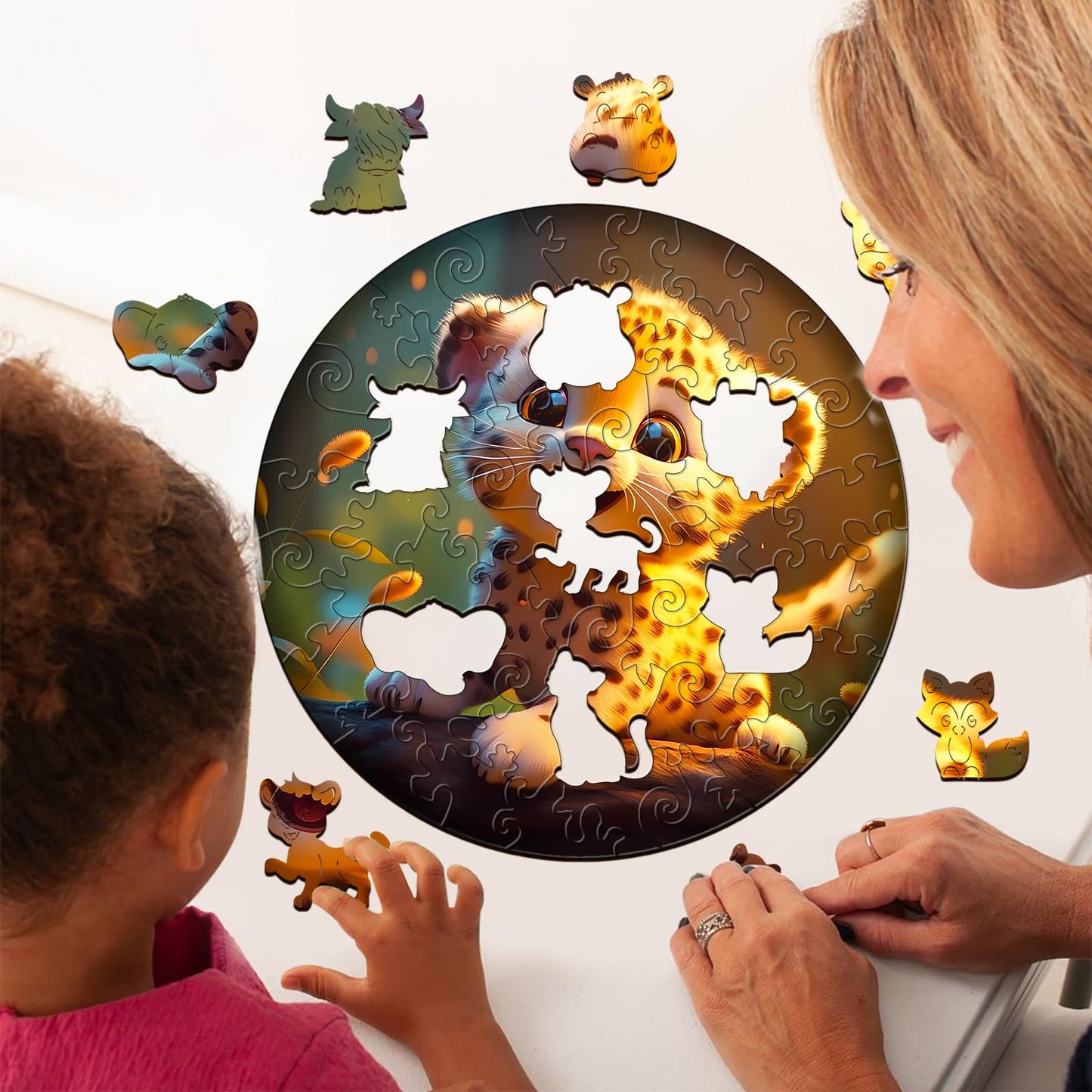 Cute Leopard 50 Pieces Kids Wooden Jigsaw Puzzles for Kids Ages 3-7