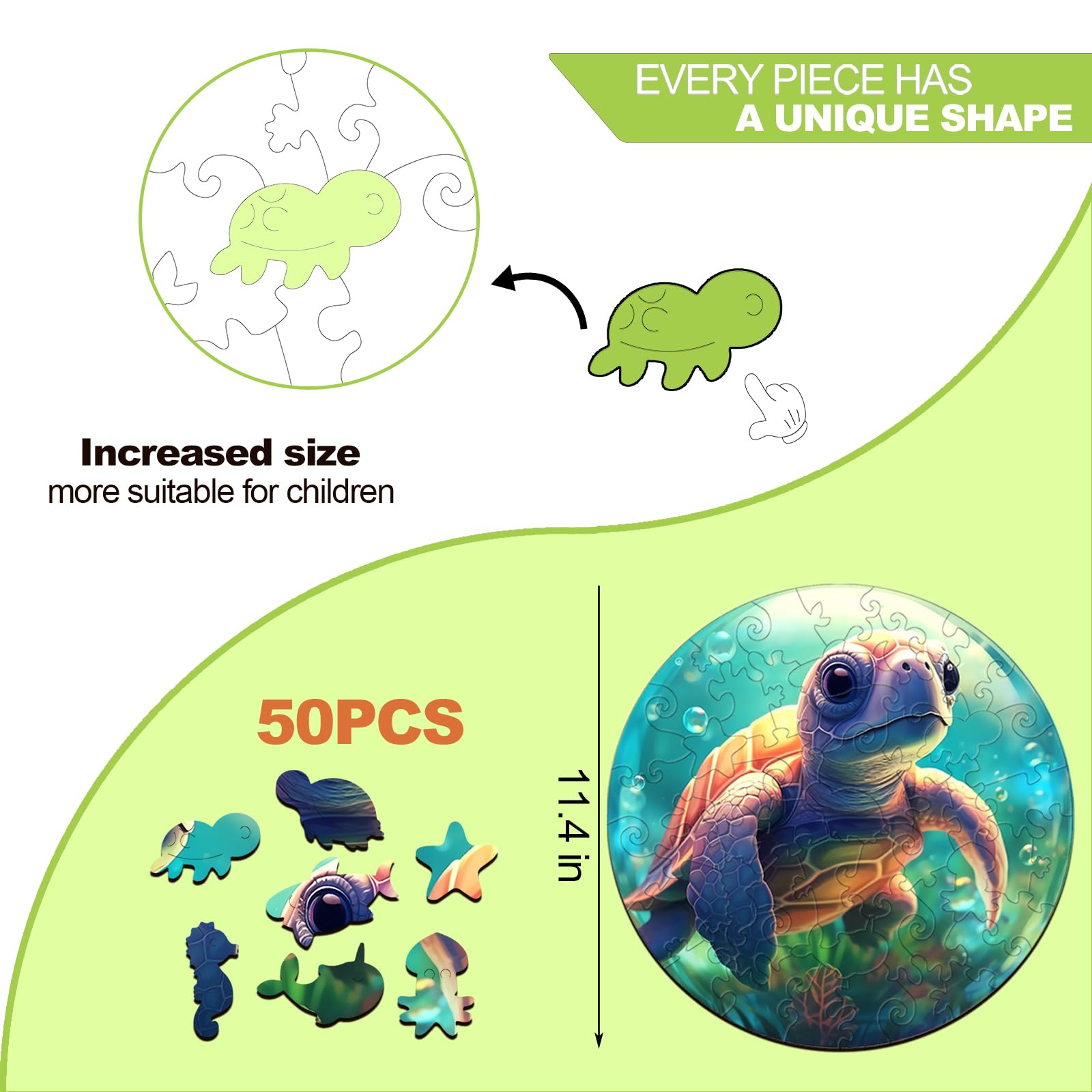Baby Sea Turtle 50 Piece Wood Puzzle for Toddlers - Aeekdook