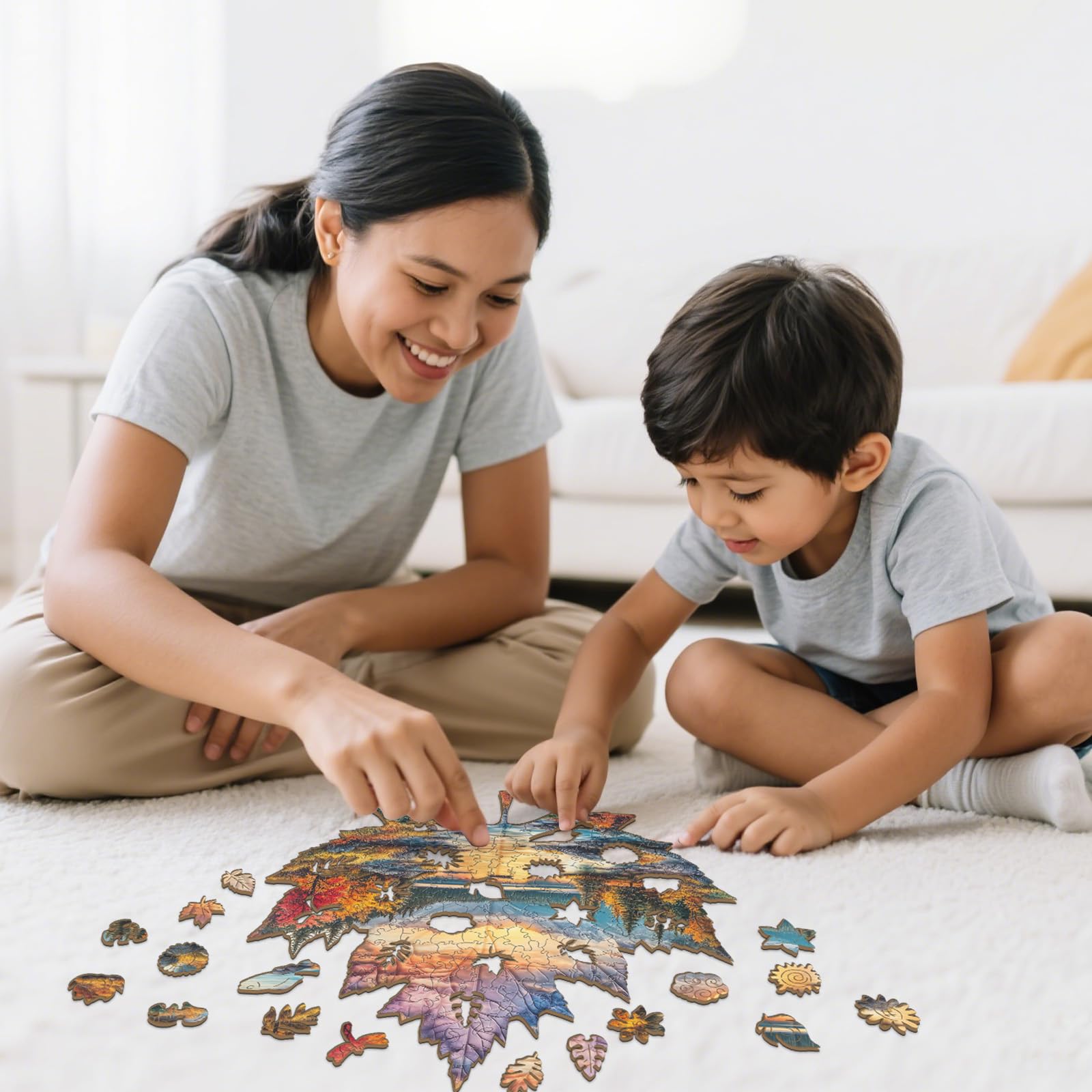 Sunset Maple Wood Puzzle Autumn Landscape Artwork - Aeekdook