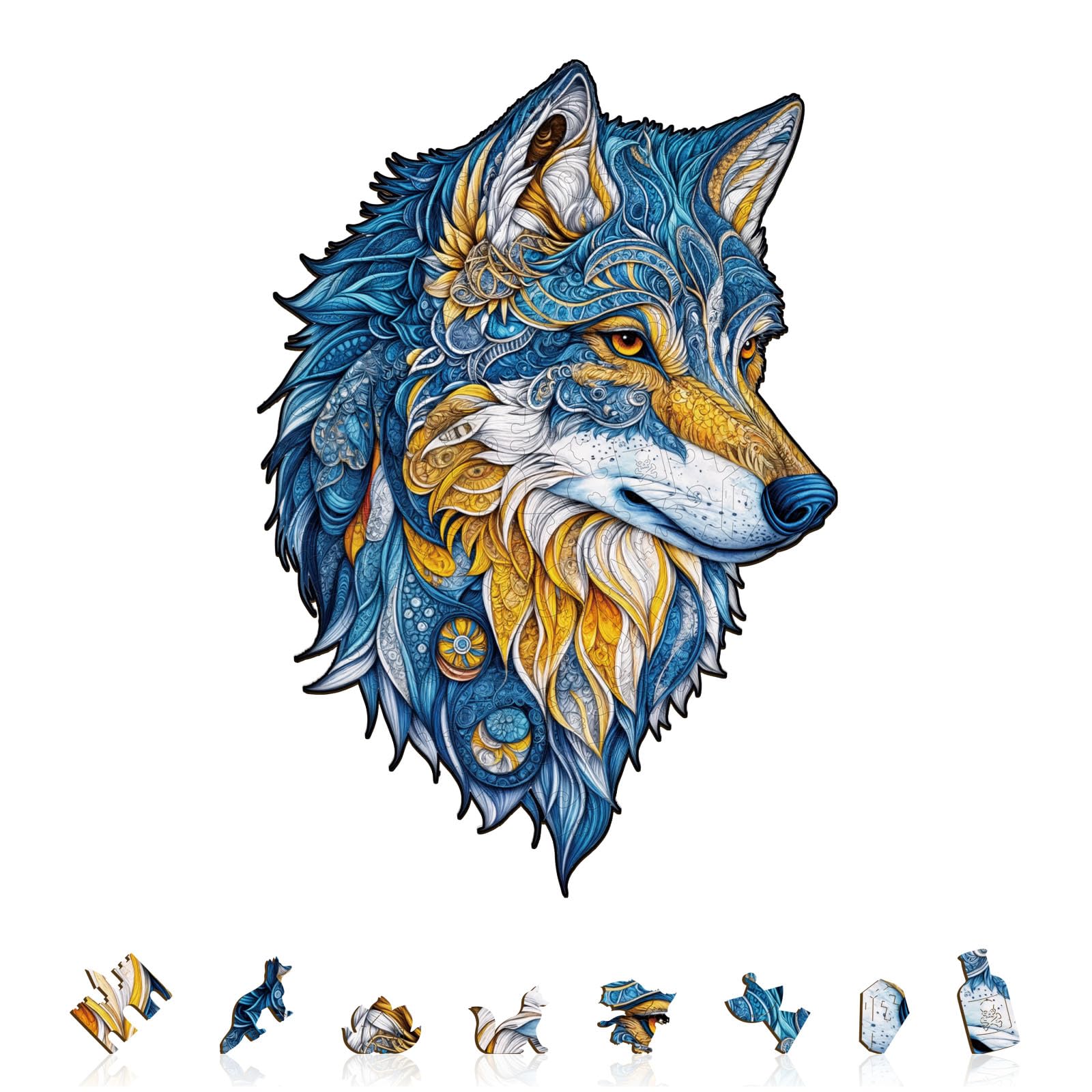 Vivid Wolf Unique Shape Wood Puzzle Wild Animal Art - Aeekdook