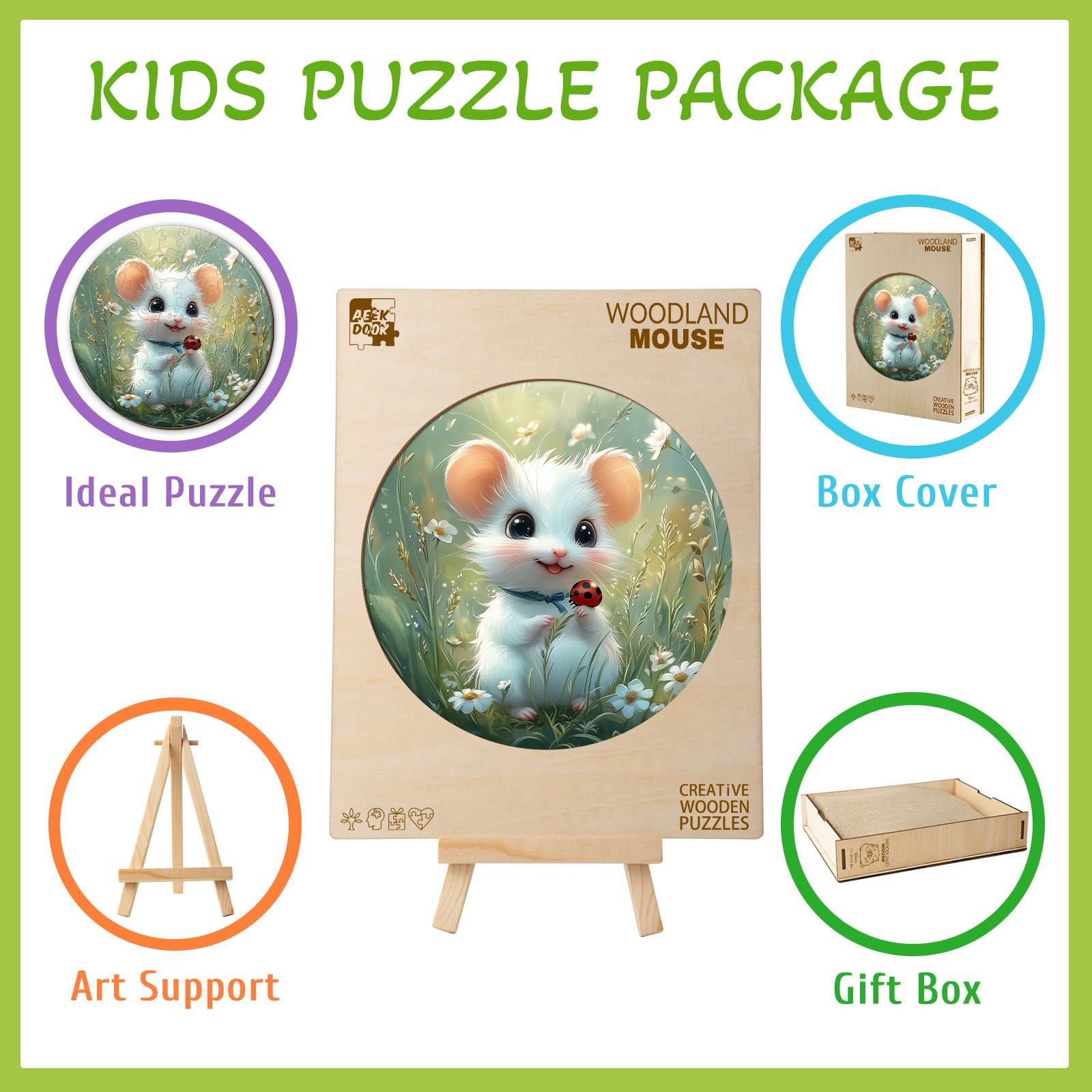 Woodland Mouse 50 Piece Kids Wood Puzzle - Aeekdook