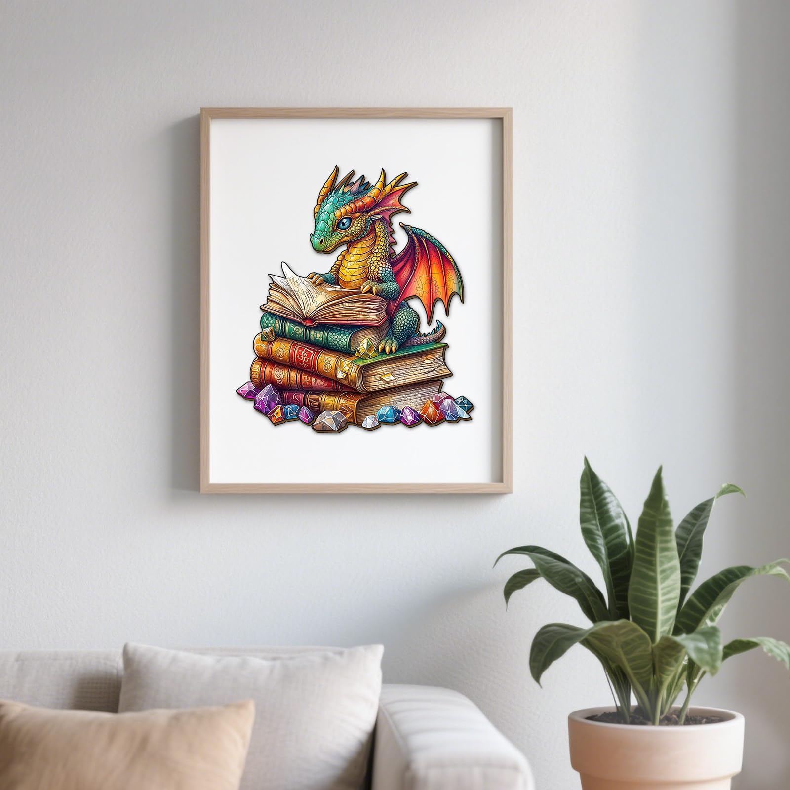 Reading Dragon Unique Shape Wood Puzzle Fantasy Gift - Aeekdook