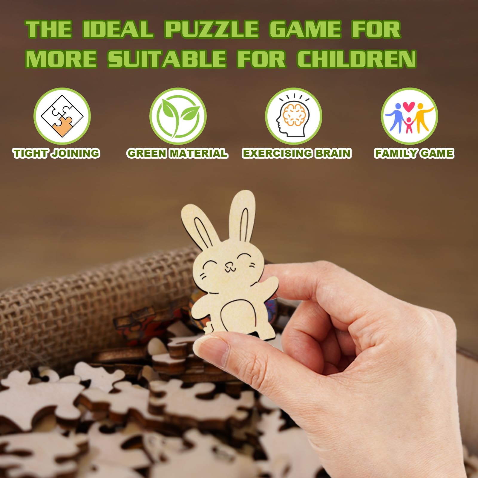 Cute Bunny 50 Piece Wood Puzzle for Kids Ages 4-8 - Aeekdook