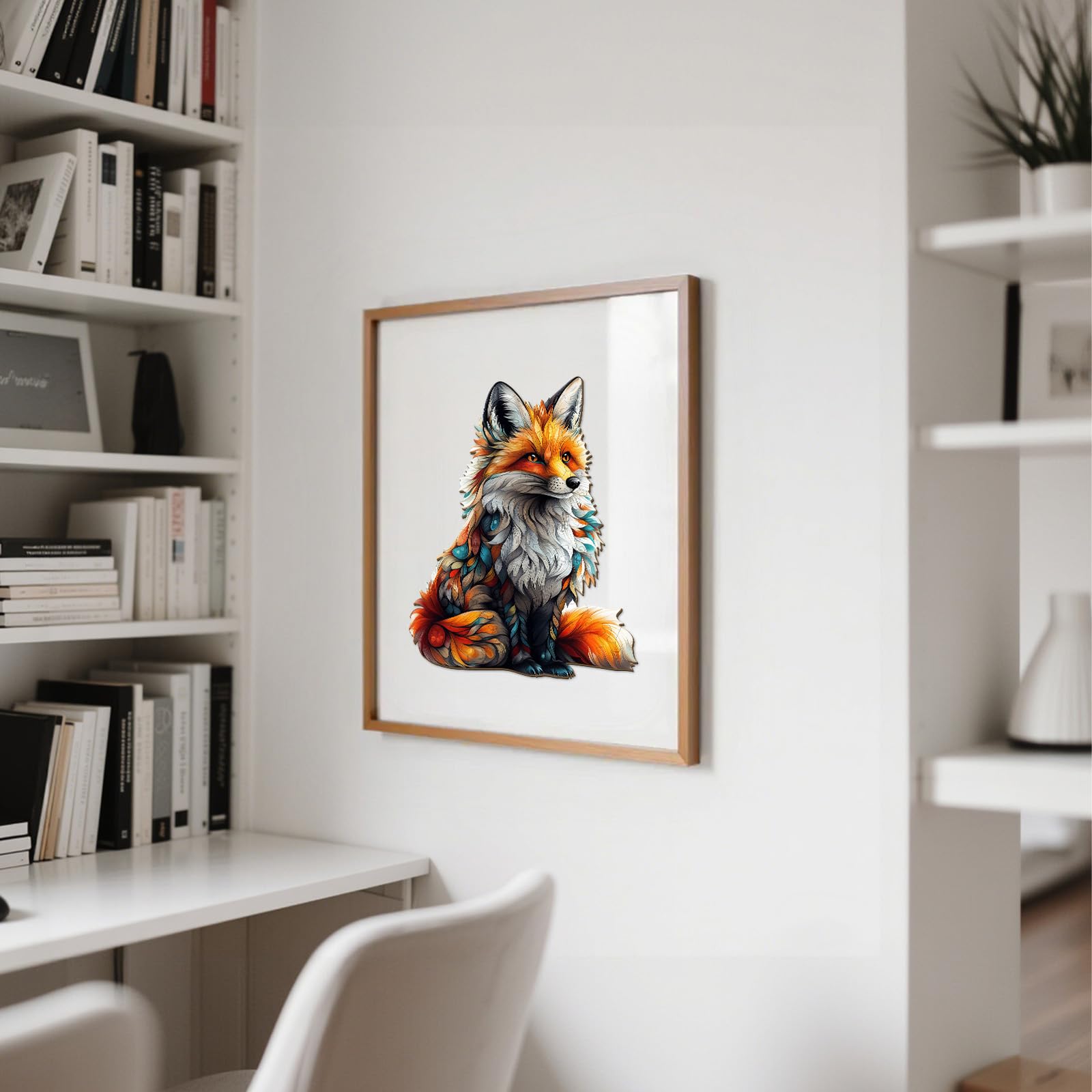 Artistic Fox Unique Shape Wood Puzzle Vibrant Animal - Aeekdook