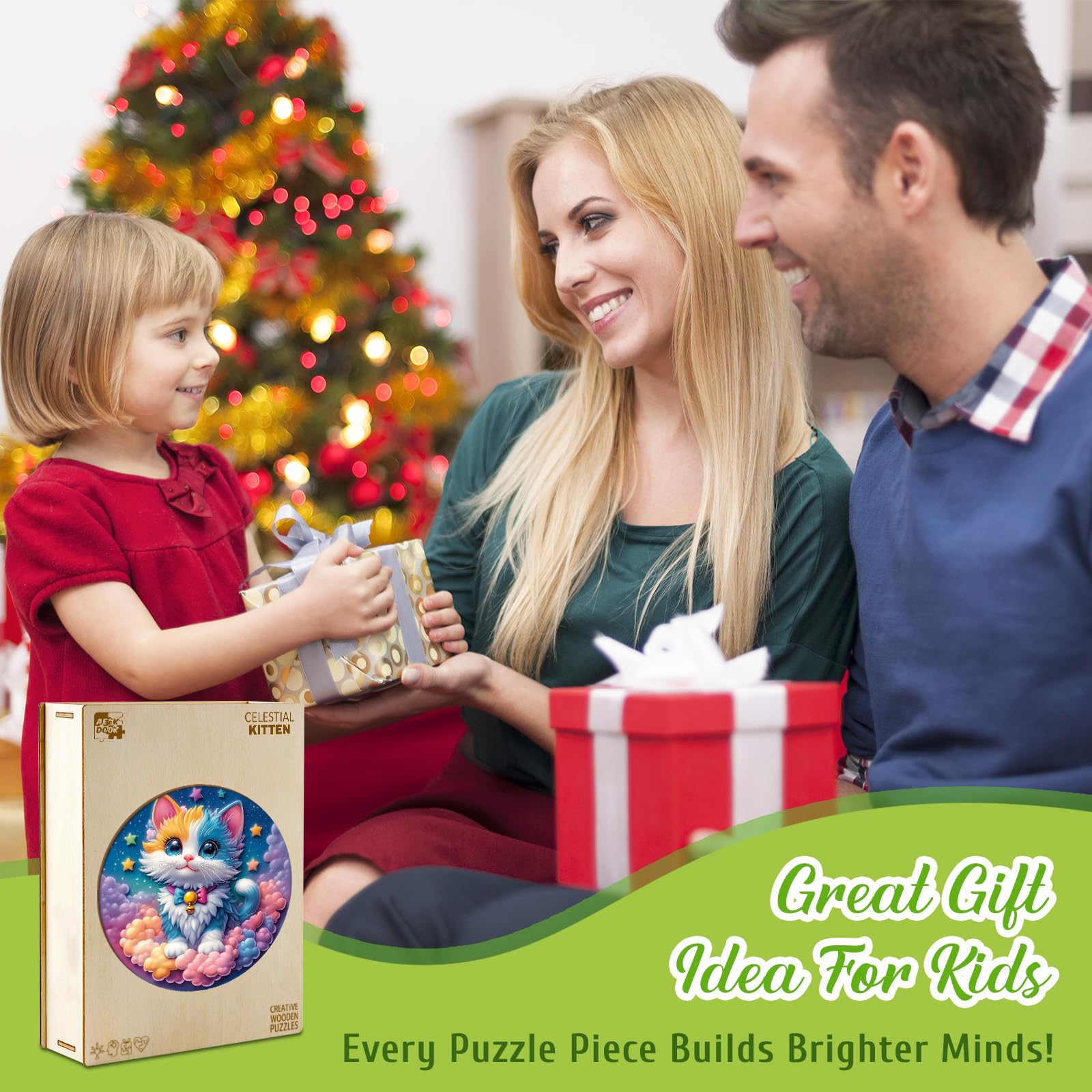 Celestial Kitten 50 Piece Wood Puzzle for Children - Aeekdook