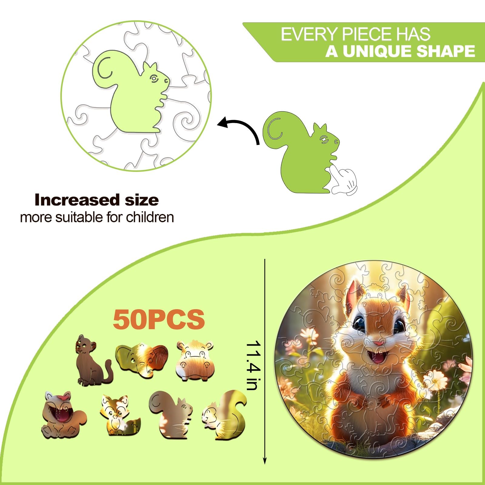 Cute Squirrel 50 Piece Wood Puzzle for Kids Ages 4-8 - Aeekdook