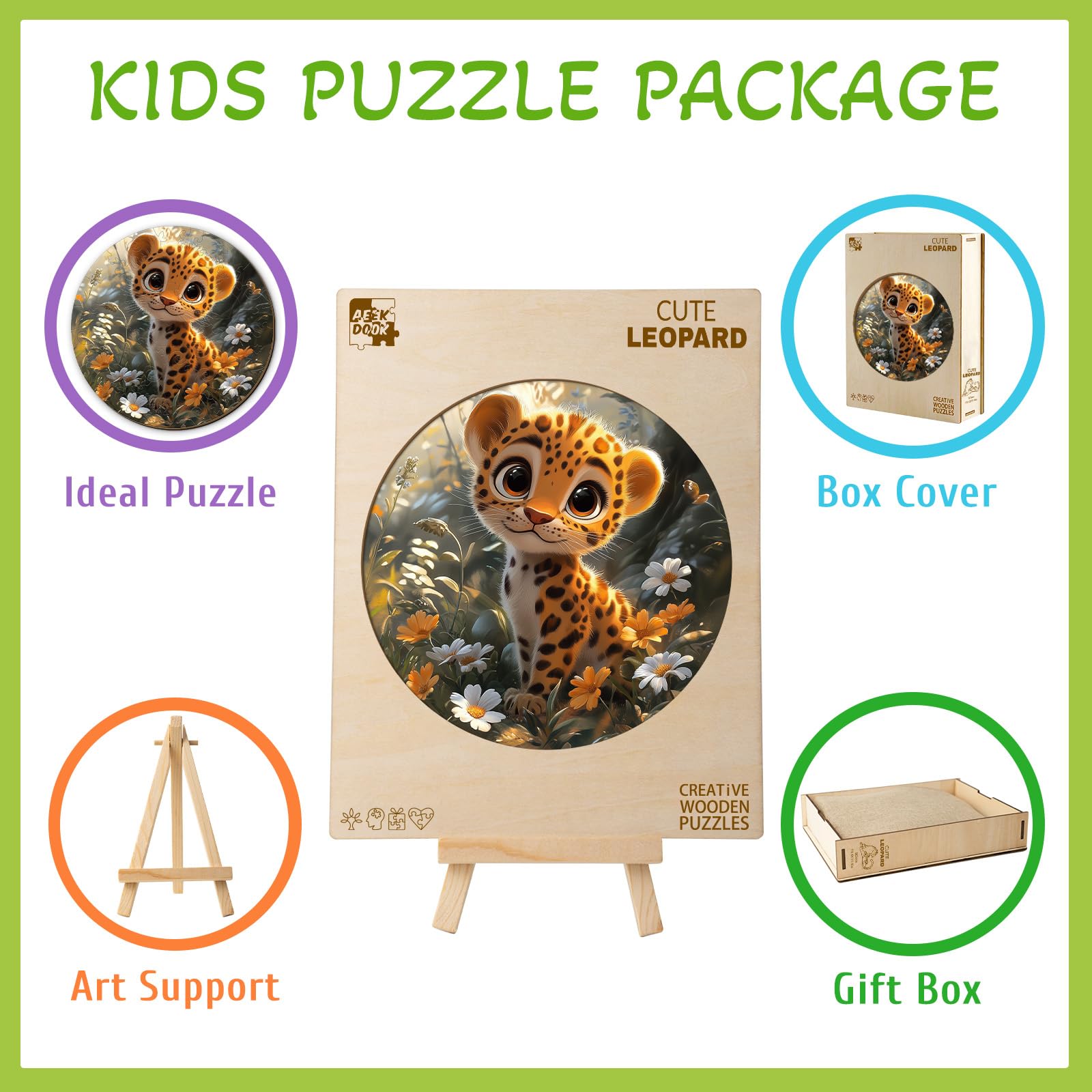 Cute Leopard 50 Piece Wood Puzzle for Young Children - Aeekdook