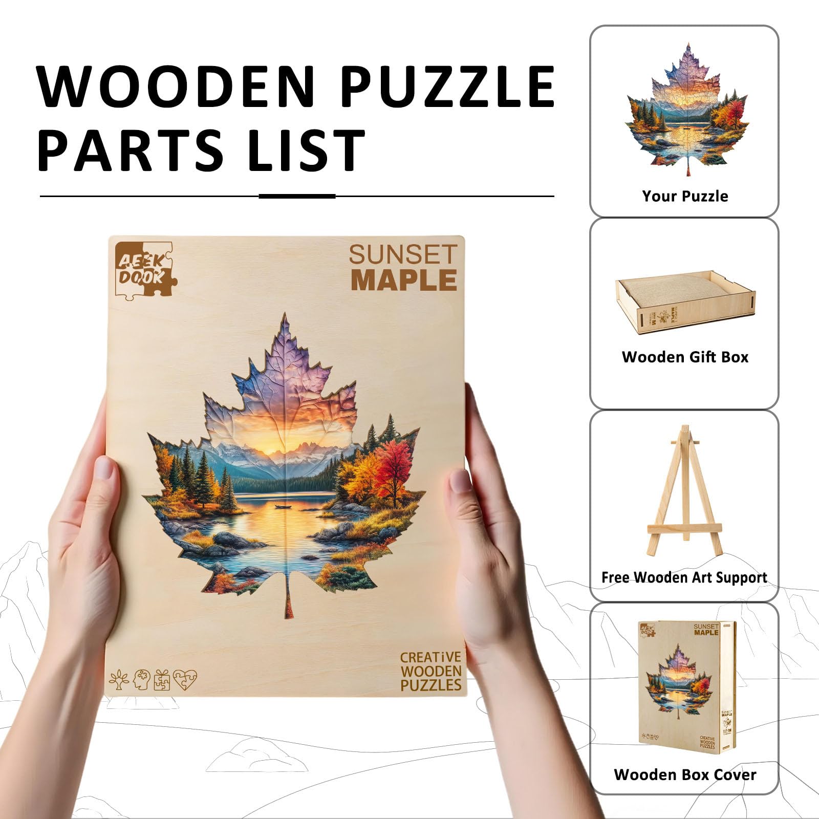 Sunset Maple Wood Puzzle Autumn Landscape Artwork - Aeekdook
