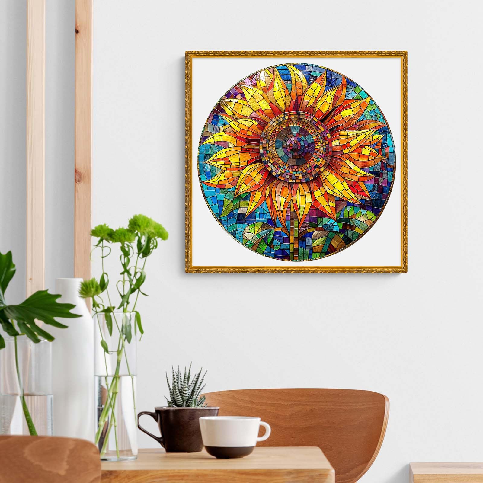 Stained Glass Sunflower Wood Puzzle Floral Wall Art - Aeekdook