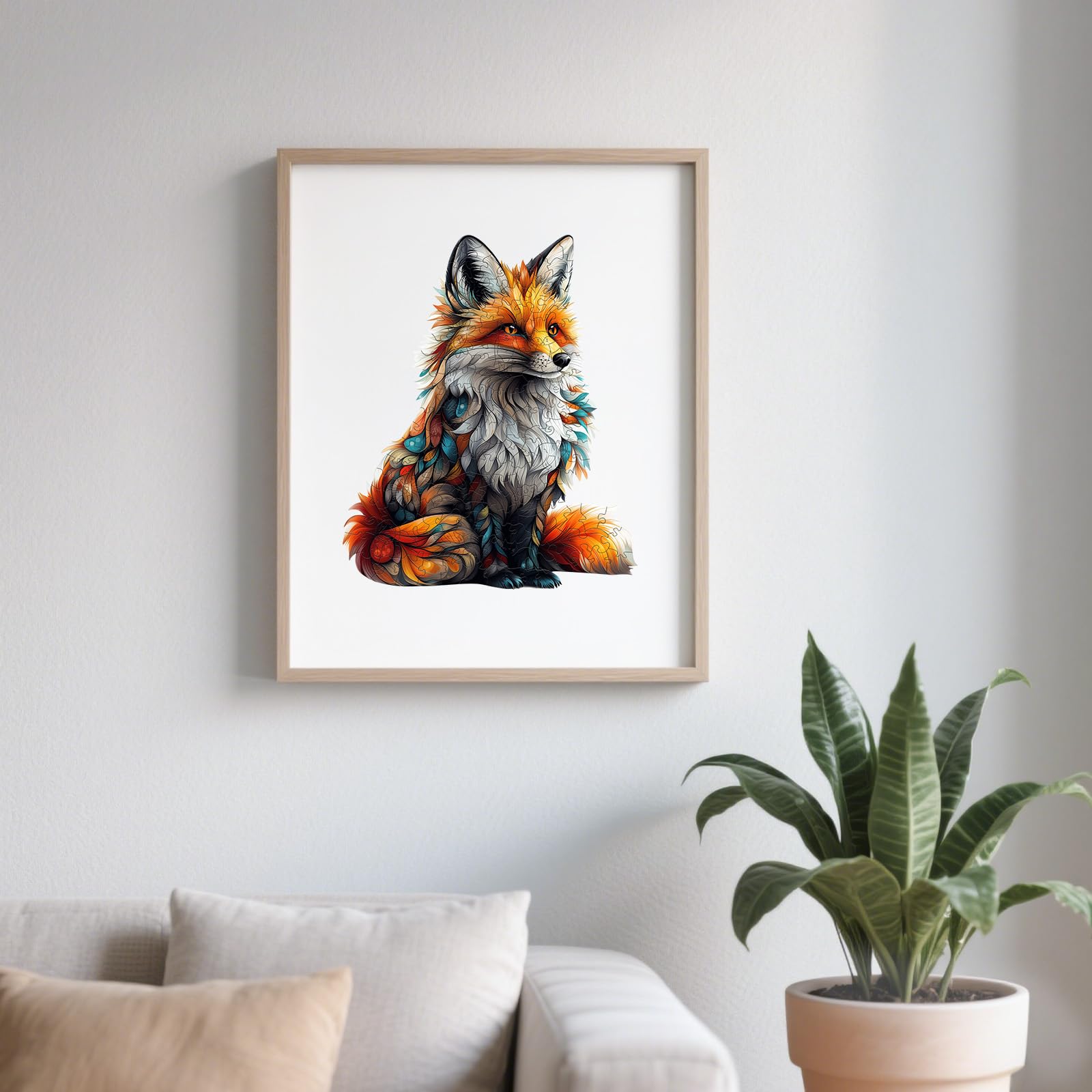 Artistic Fox Unique Shape Wood Puzzle Vibrant Animal - Aeekdook