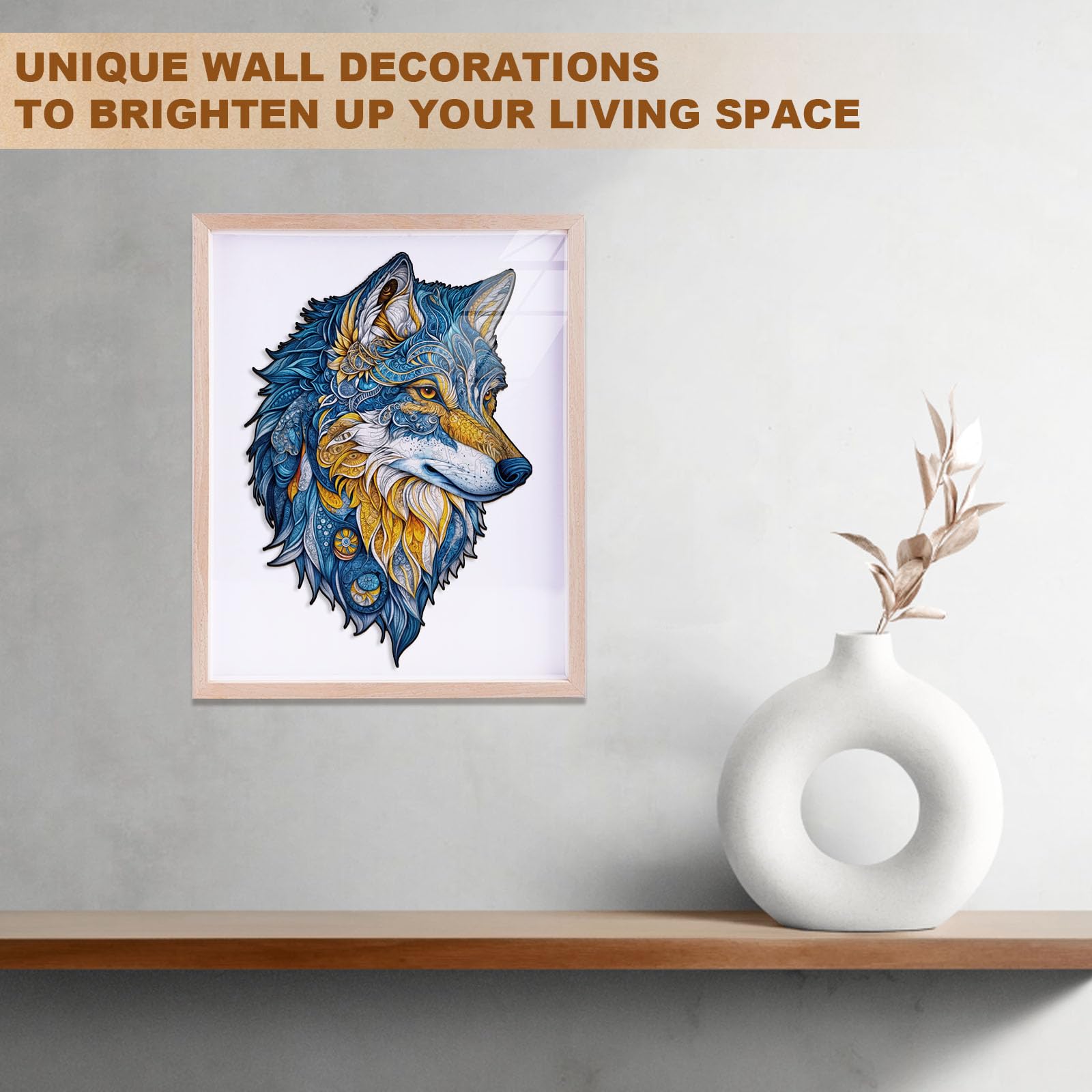 Vivid Wolf Unique Shape Wood Puzzle Wild Animal Art - Aeekdook