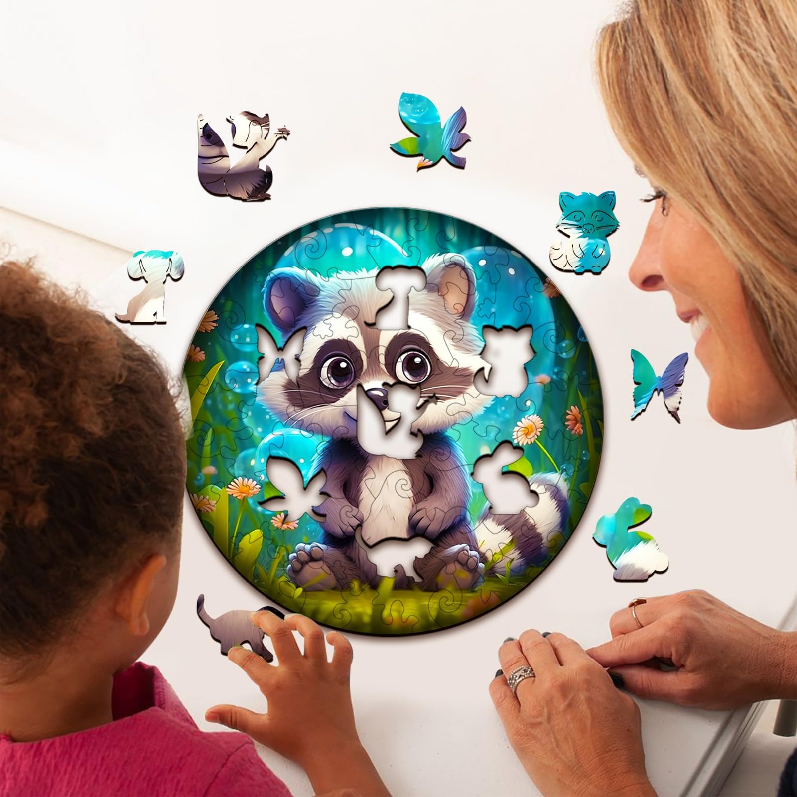 Cute Raccoon 50 Piece Wood Puzzle for Kids Ages 4-8 - Aeekdook