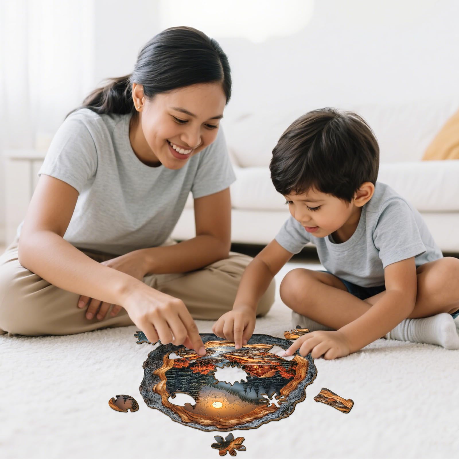 Forest Cabin Wood Puzzle Cozy Nature Escape Art - Aeekdook