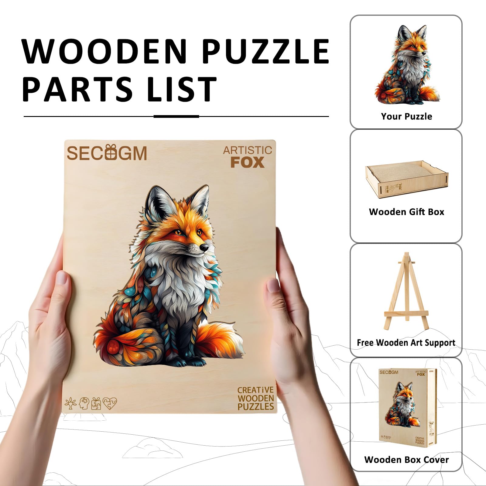 Artistic Fox Unique Shape Wood Puzzle Vibrant Animal - Aeekdook