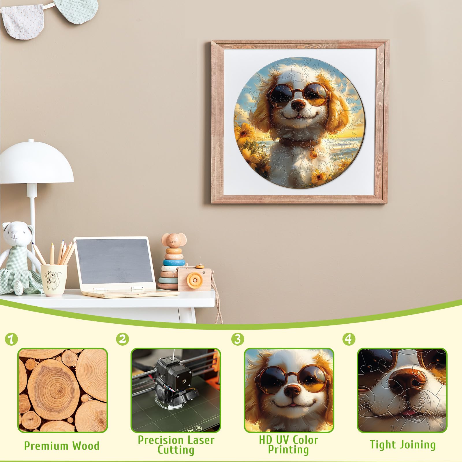 Sunny Puppy 50 Piece Kids Wood Puzzle Cute Pet - Aeekdook