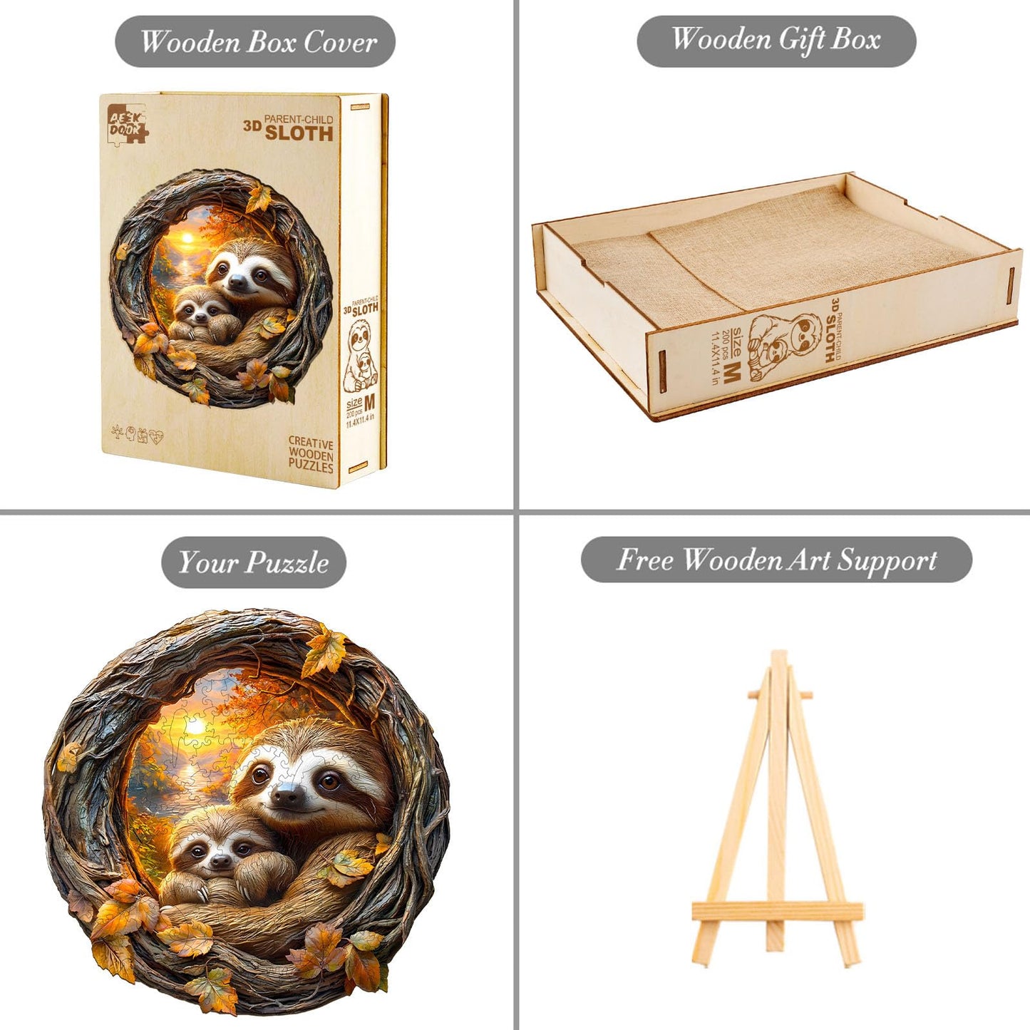 3D Parent-Child Sloth Wooden Puzzle