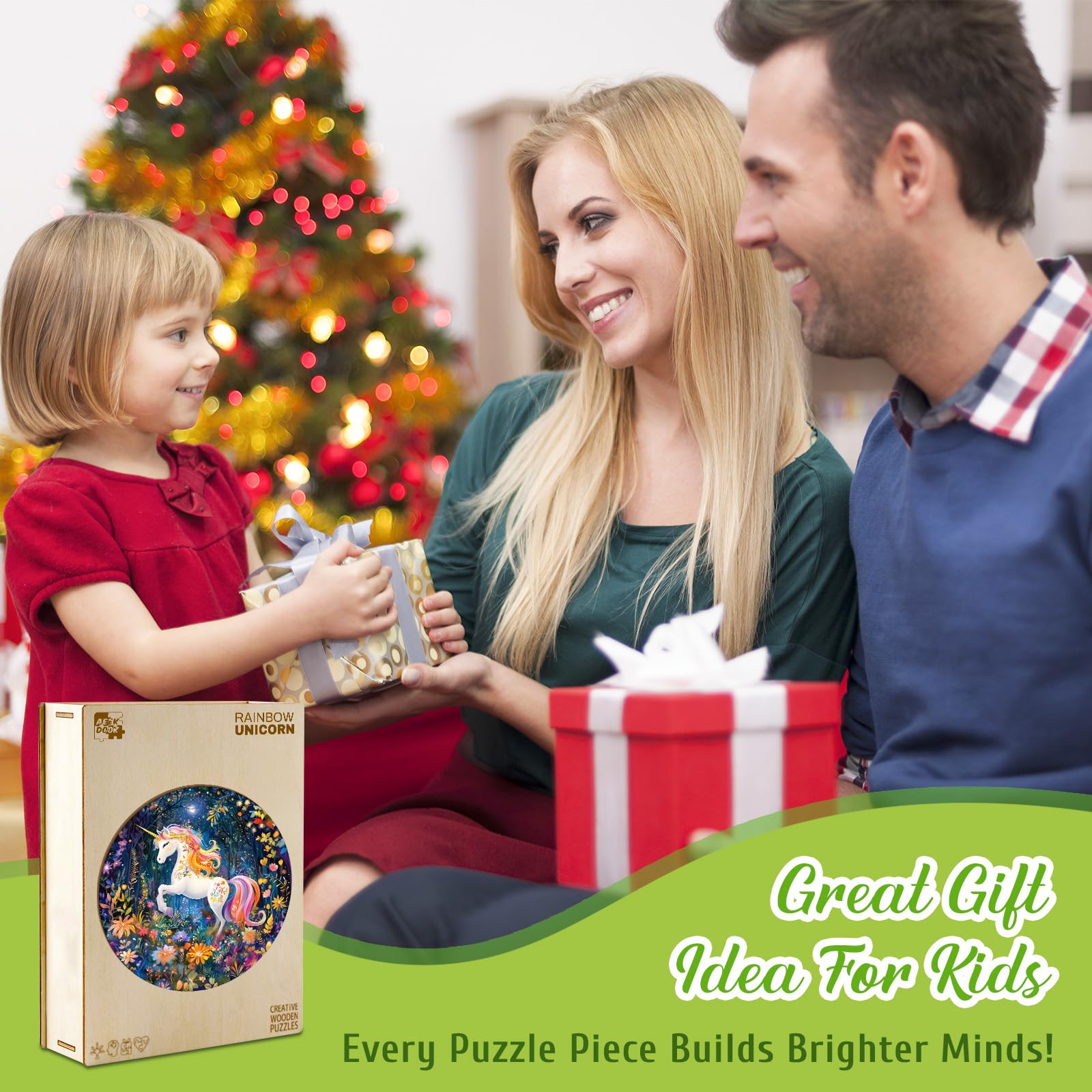 Rainbow Unicorn 50 Piece Kids Wood Puzzle Magical - Aeekdook