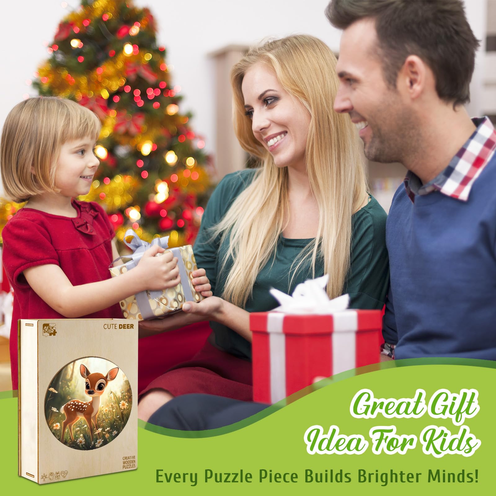 Cute Deer 50 Piece Kids Wood Puzzle Woodland Gift - Aeekdook