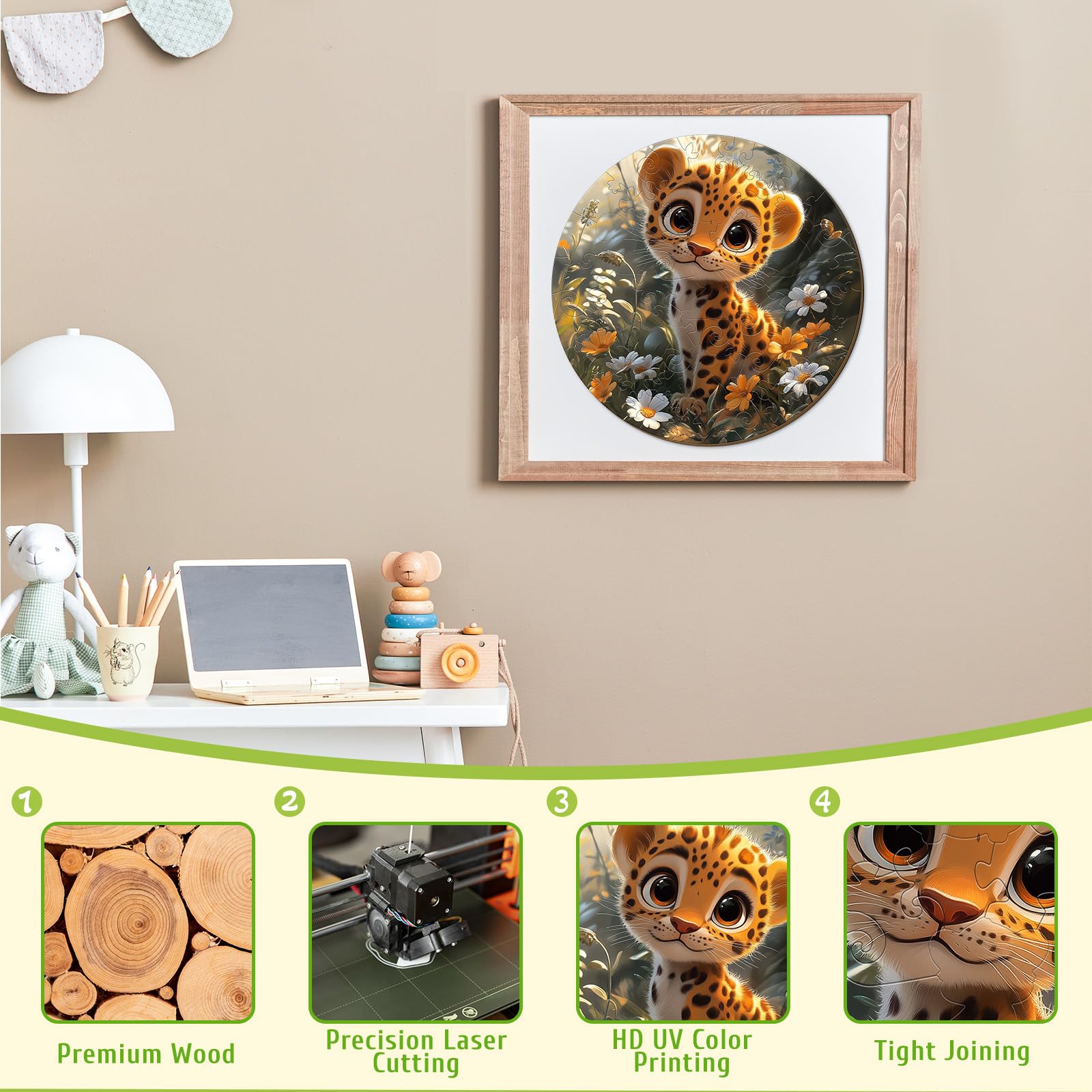 Cute Leopard 50 Piece Wood Puzzle for Young Children - Aeekdook