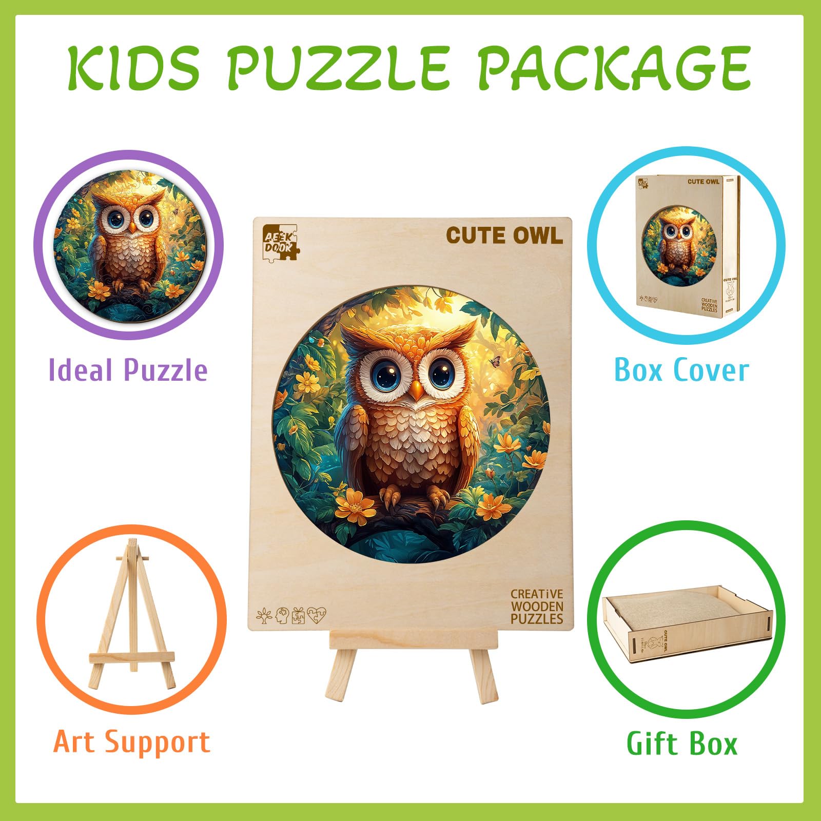 Cute Owl 50 Piece Wood Puzzle Educational Toy - Aeekdook