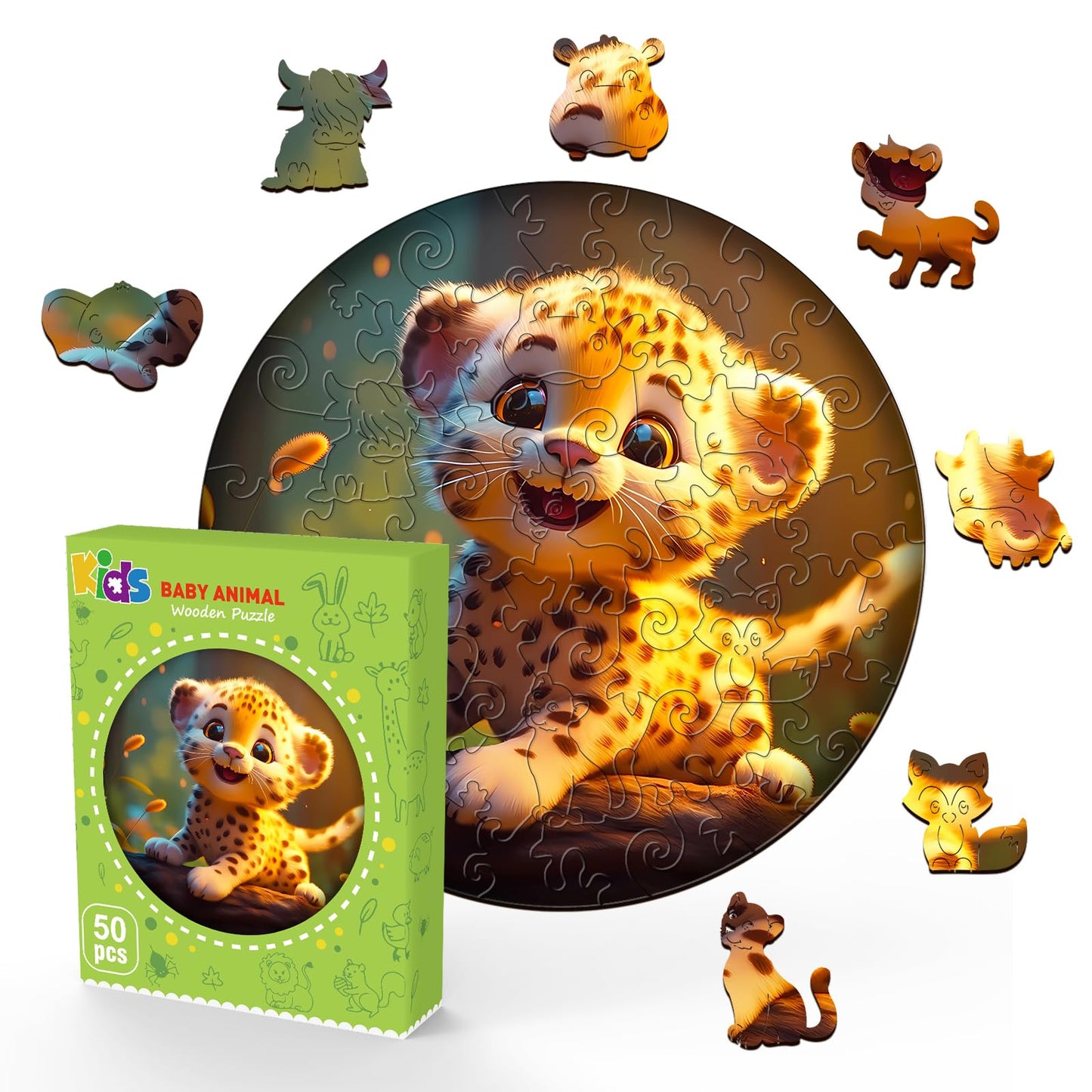 Cute Leopard 50 Pieces Kids Wooden Jigsaw Puzzles for Kids Ages 3-7