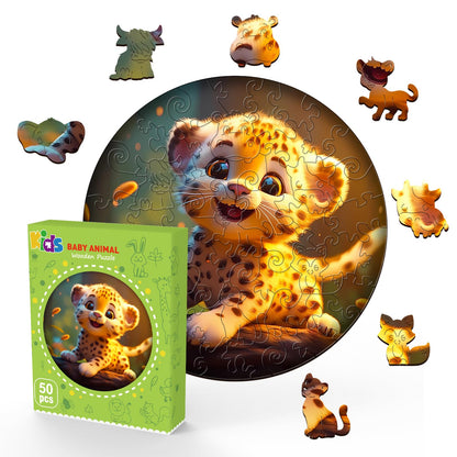 Cute Leopard 50 Pieces Kids Wooden Jigsaw Puzzles for Kids Ages 3-7