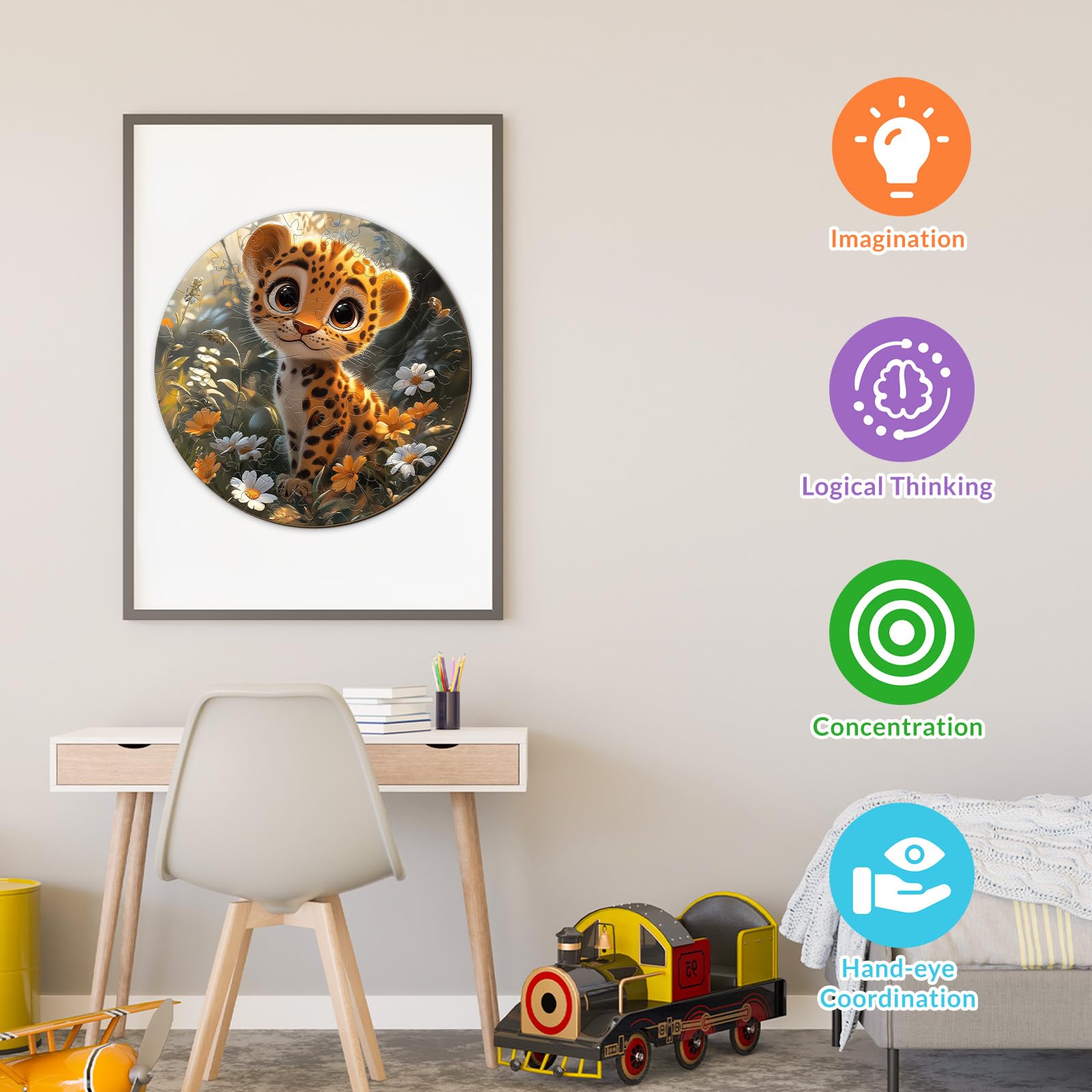 Cute Leopard 50 Piece Wood Puzzle for Young Children - Aeekdook