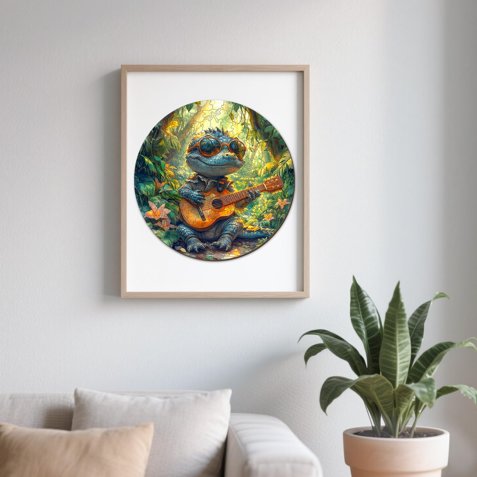 Guitar Crocodile Unique Shape Wood Puzzle Musician Gift - Aeekdook