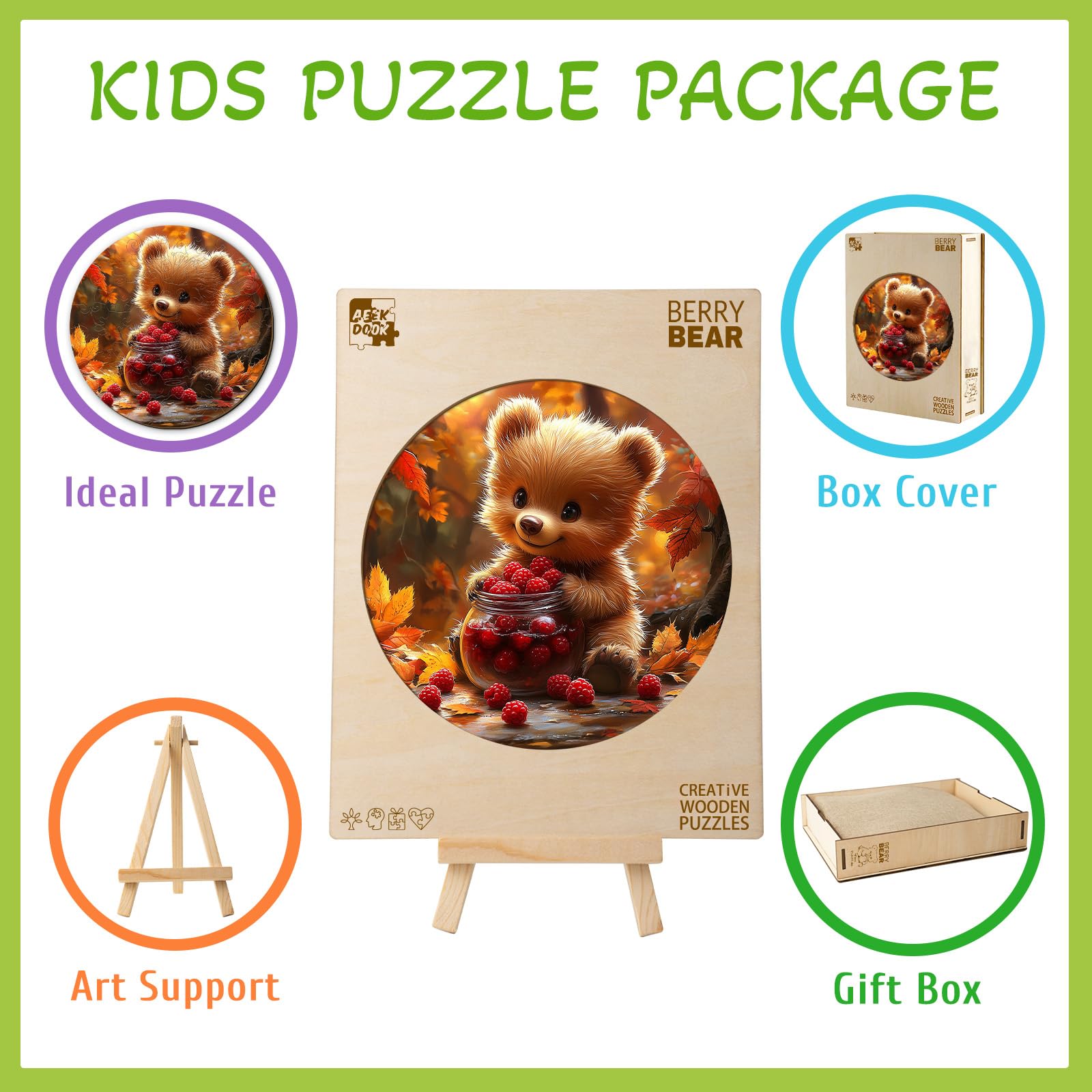Berry Bear 50 Piece Kids Wood Puzzle Forest Animal - Aeekdook