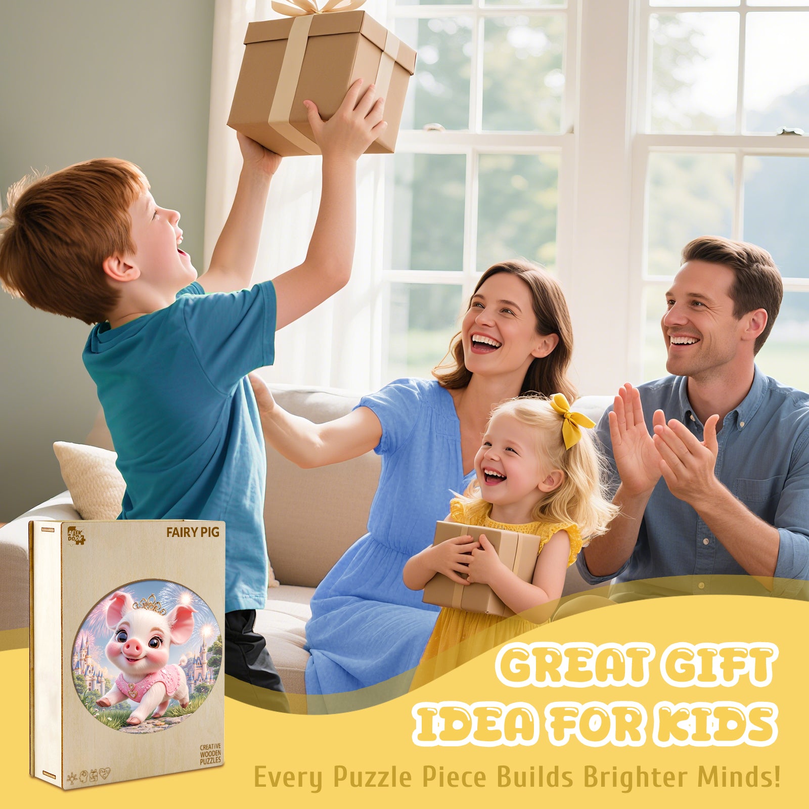 Fairy Pig Farmhouse Wooden Puzzle Fun Interactive Toy for Kids - Aeekdook