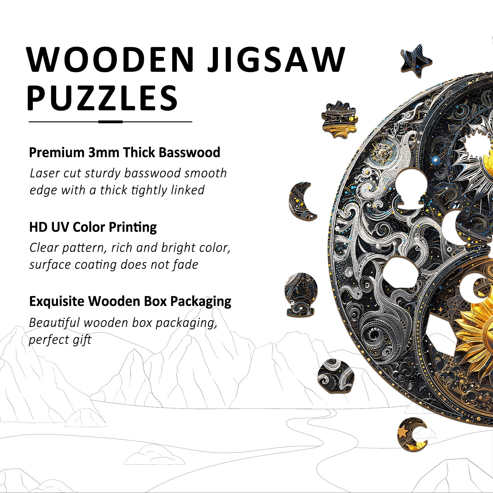 Yin-Yang Sun Moon Unique Wooden Puzzles