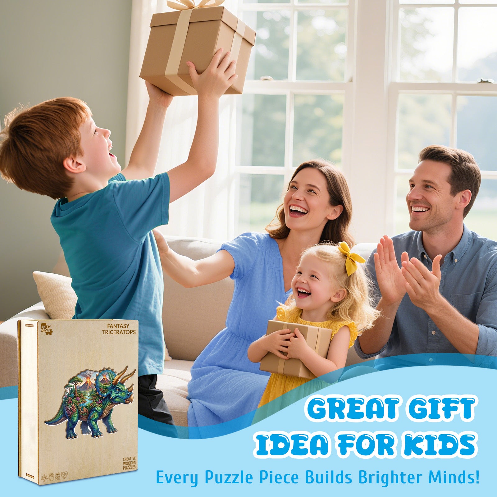 Fantasy Triceratops 28 Piece Kids Wood Puzzle