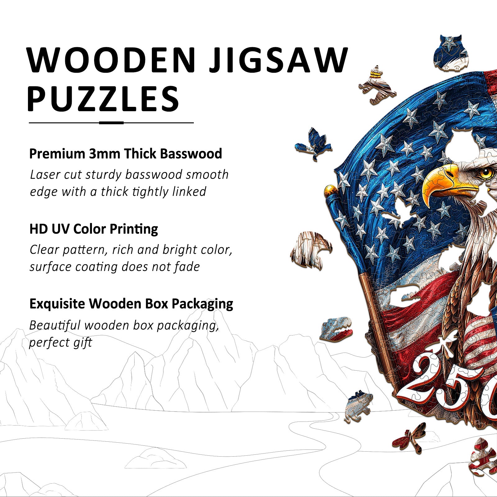 250th America Patriotic Wooden Jigsaw Puzzles for Adults