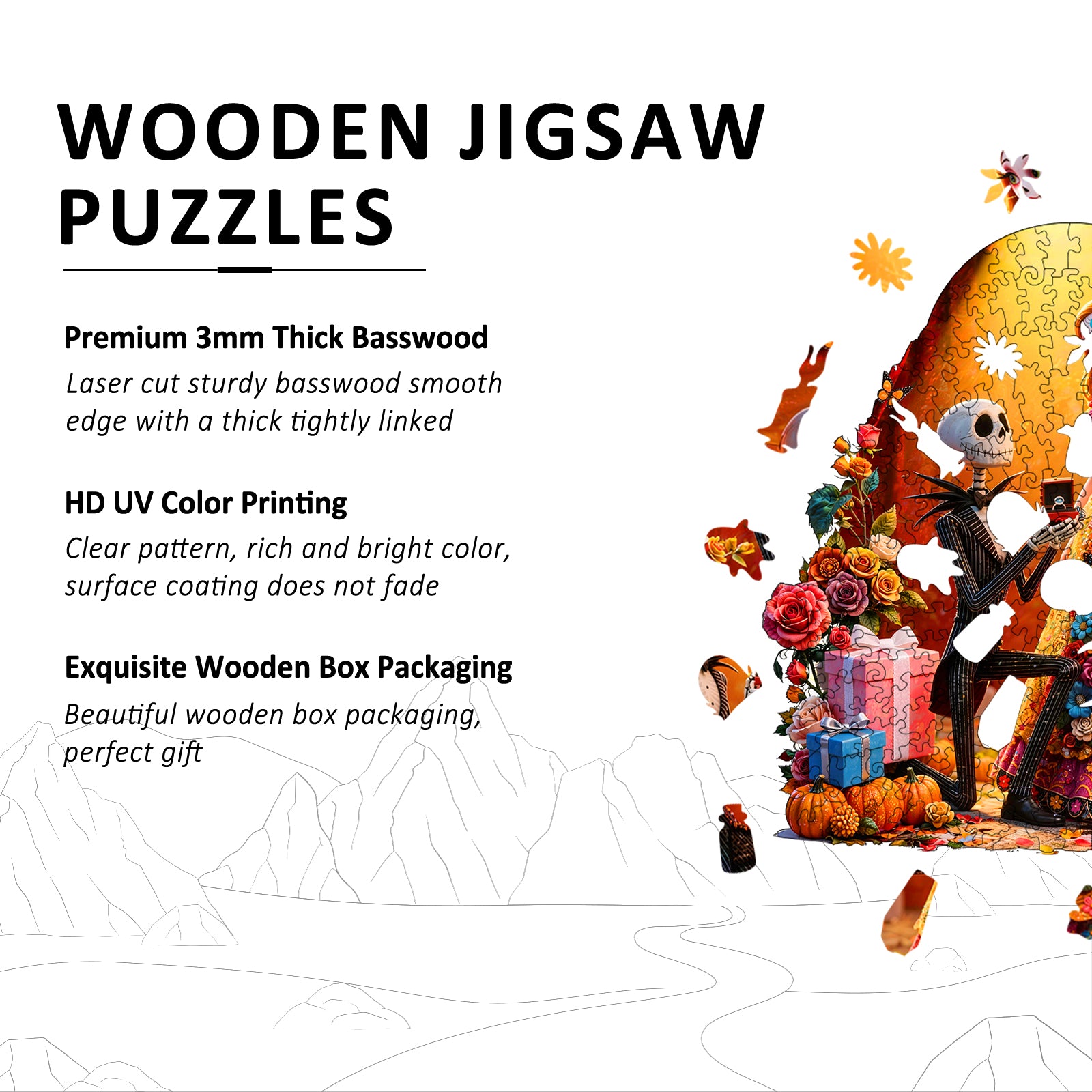 Double-sided Flower Skull Wooden Puzzles for Adults