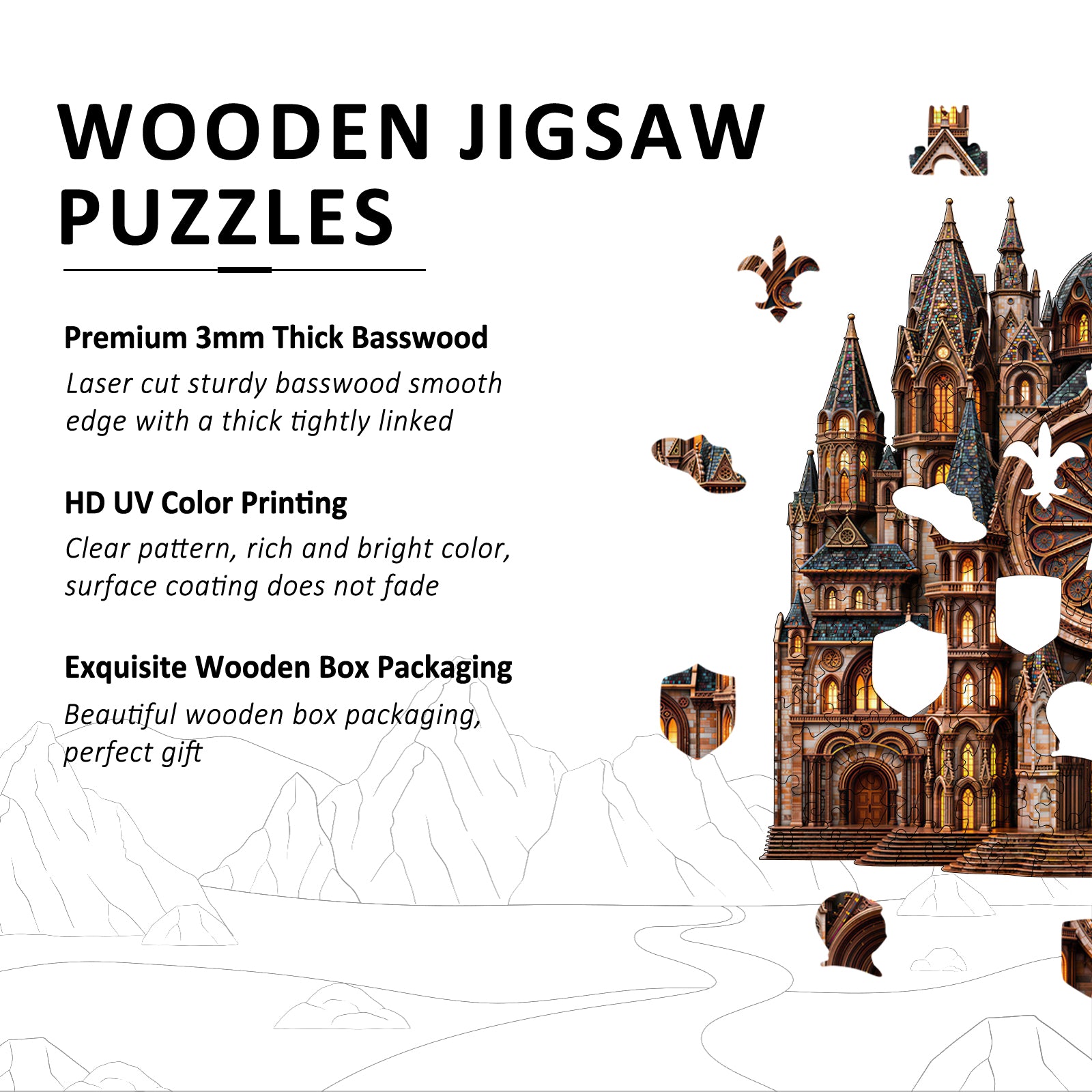 Gothic Church Wooden Puzzles for Adults