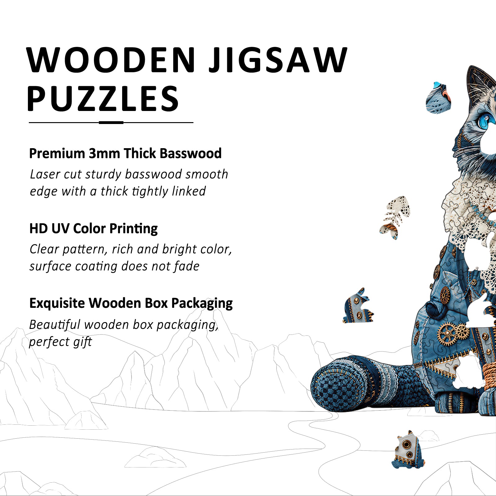 Denim Ragdoll Cat Unique Wooden Puzzles