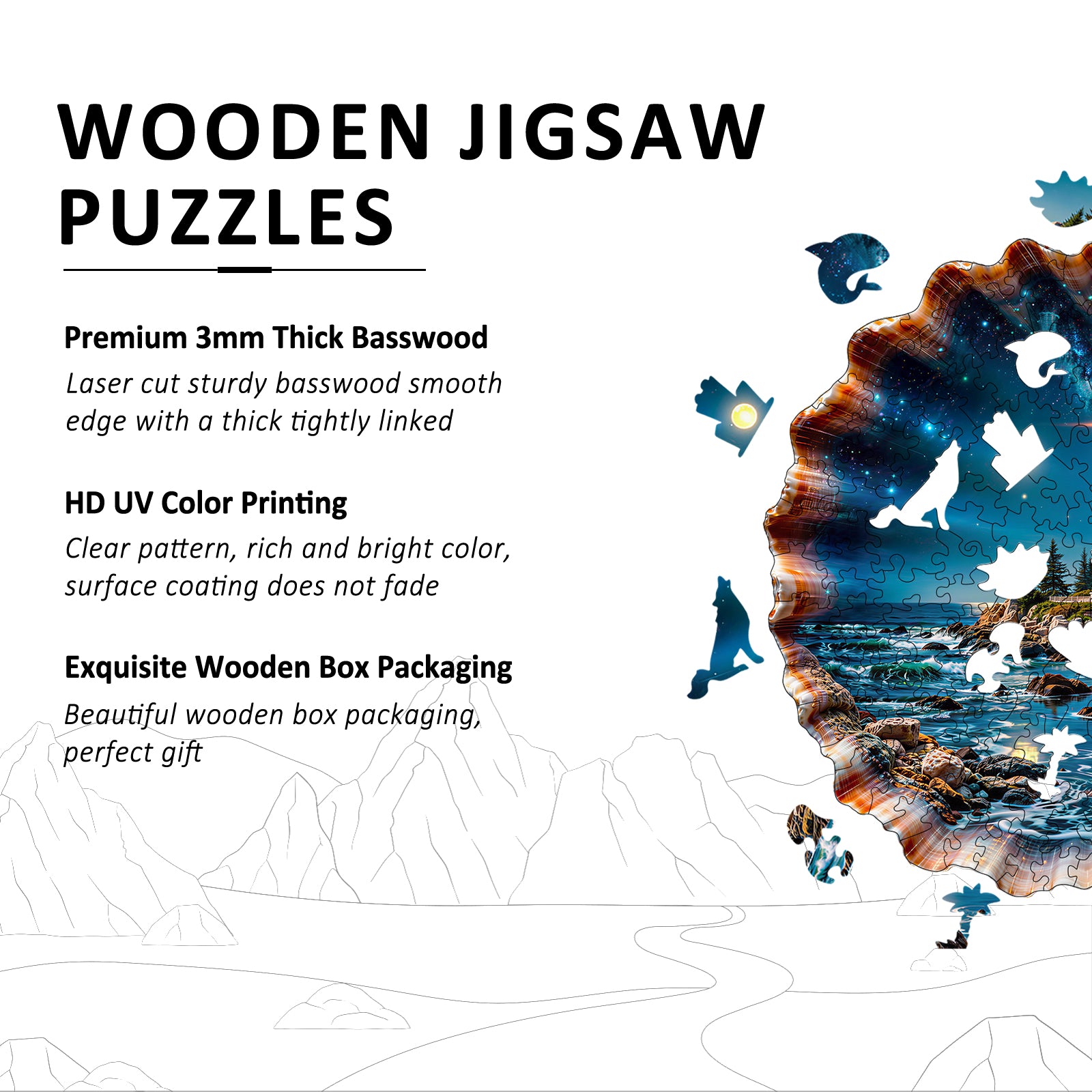 Double-sided Shell Lighthouse Wooden Jigsaw Puzzles for Adults