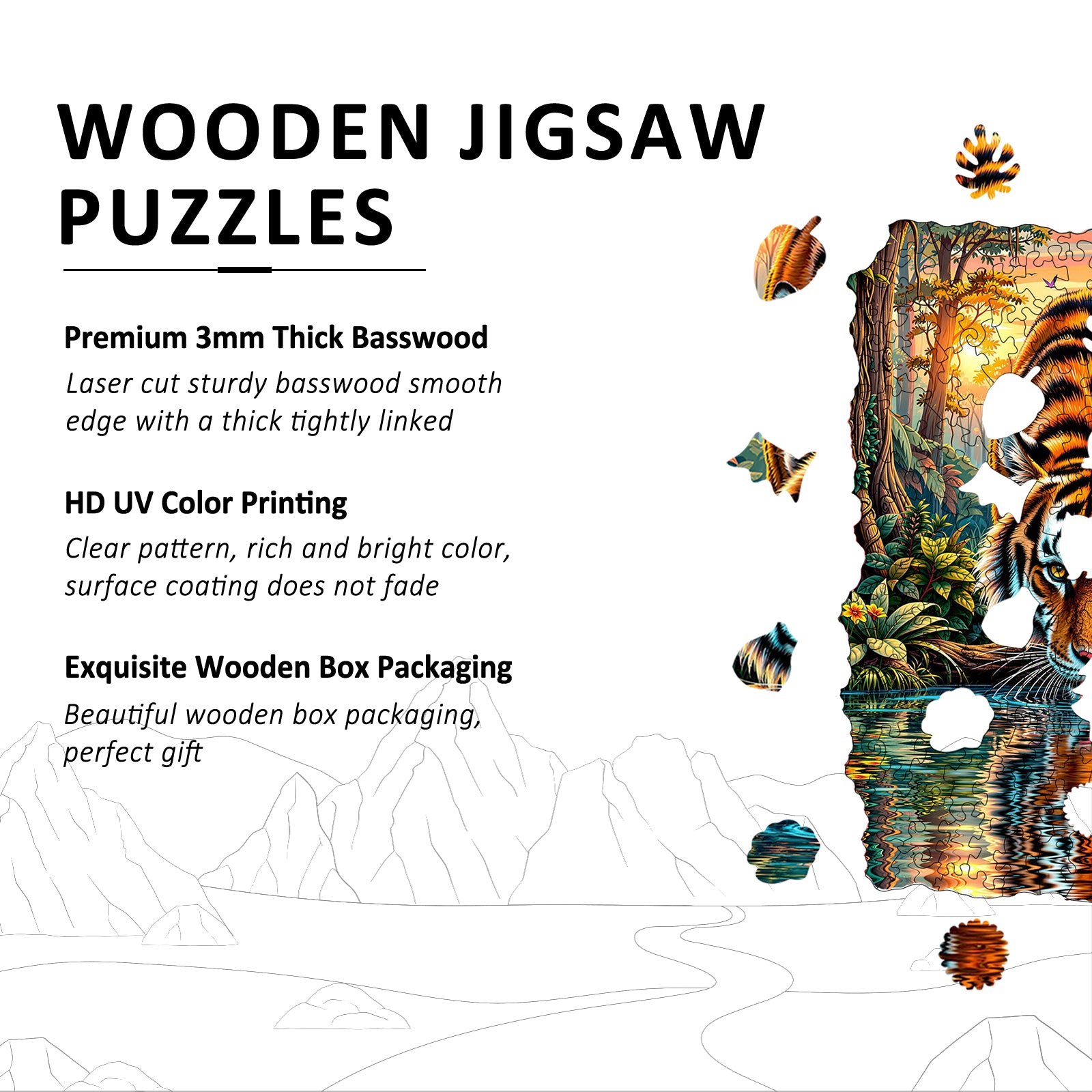 Double-sided Puzzle Cat Tiger Wood Puzzles for Adults