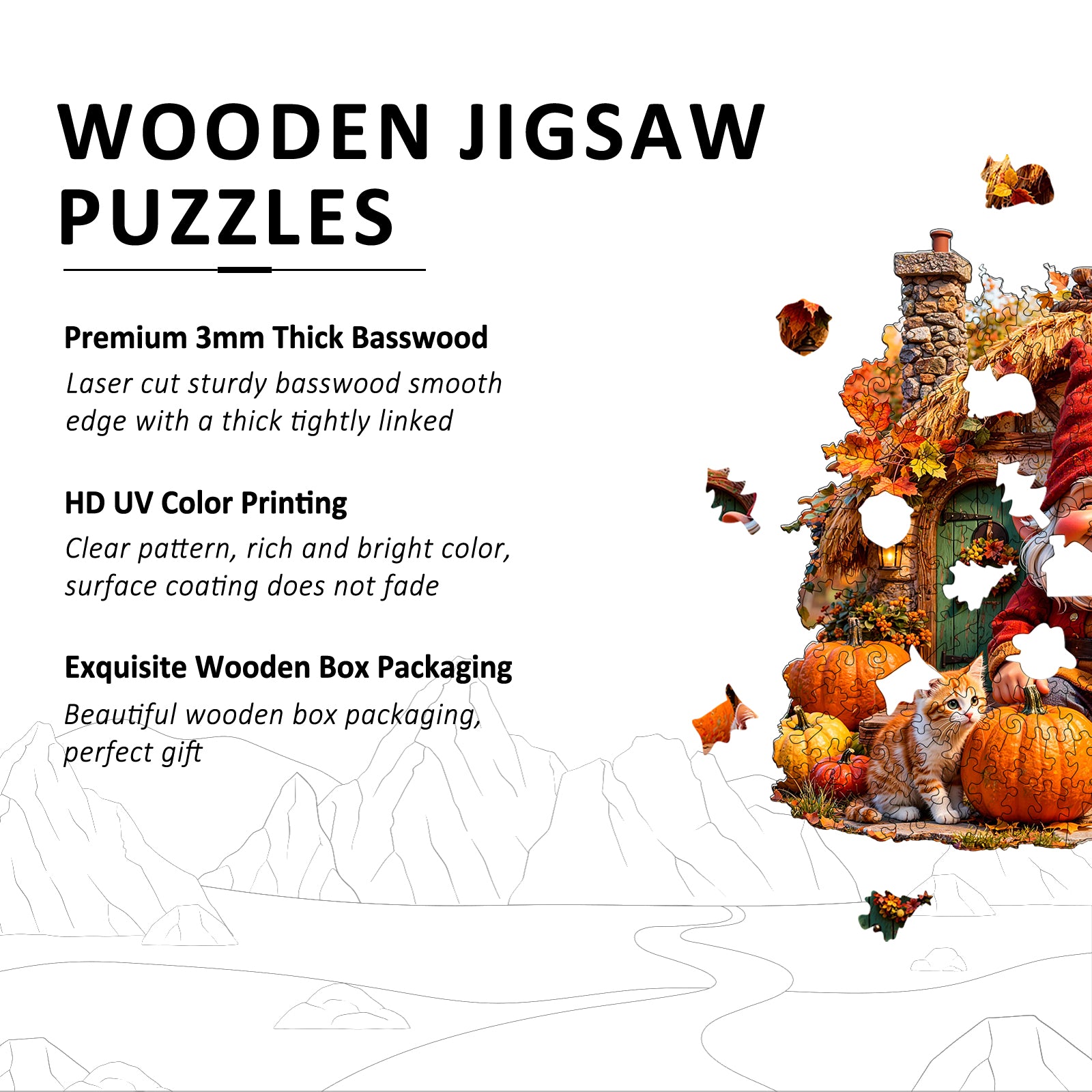 Double-sided Gnome Wooden Jigsaw Puzzles