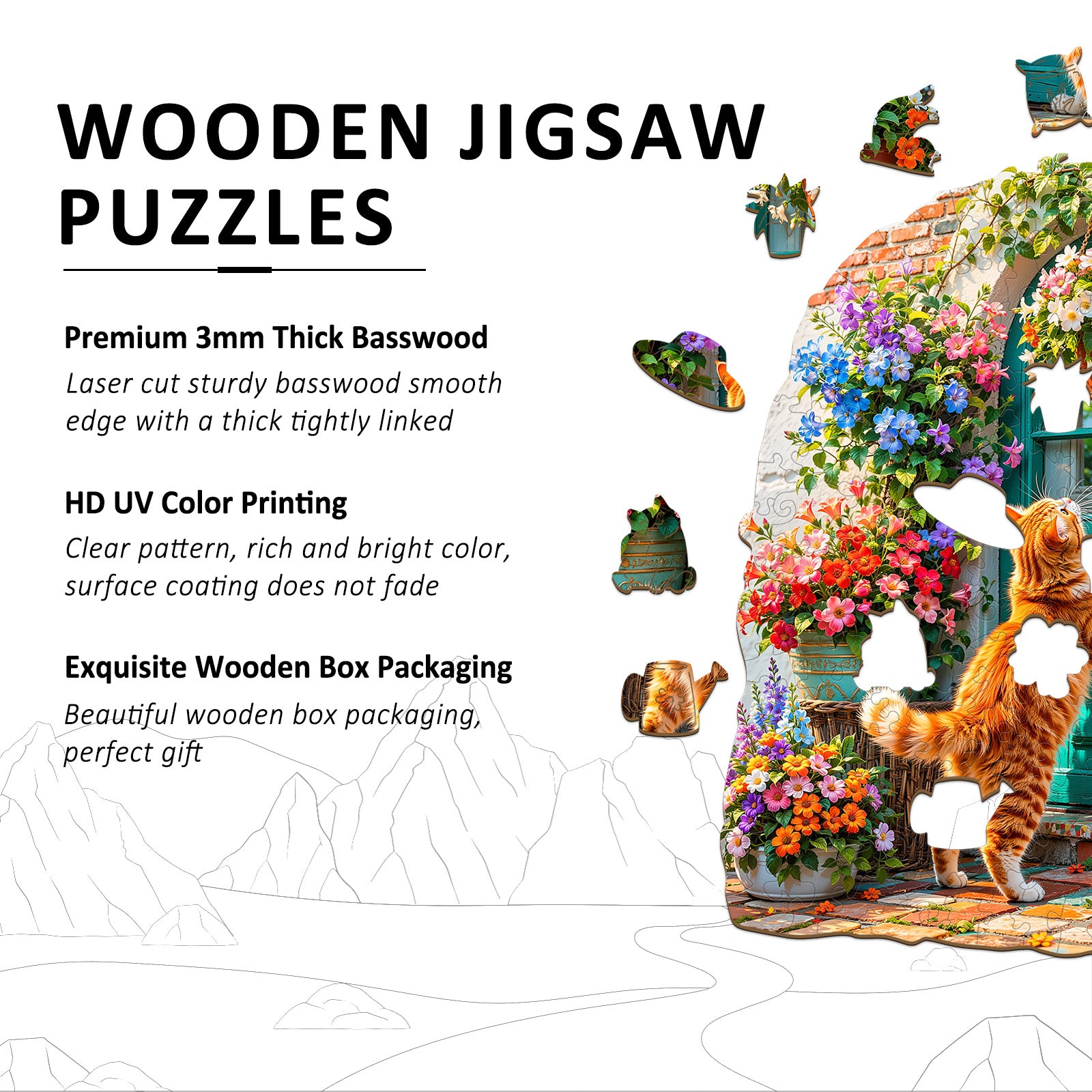 Cats and Flowers Wooden Jigsaw Puzzles for Adults
