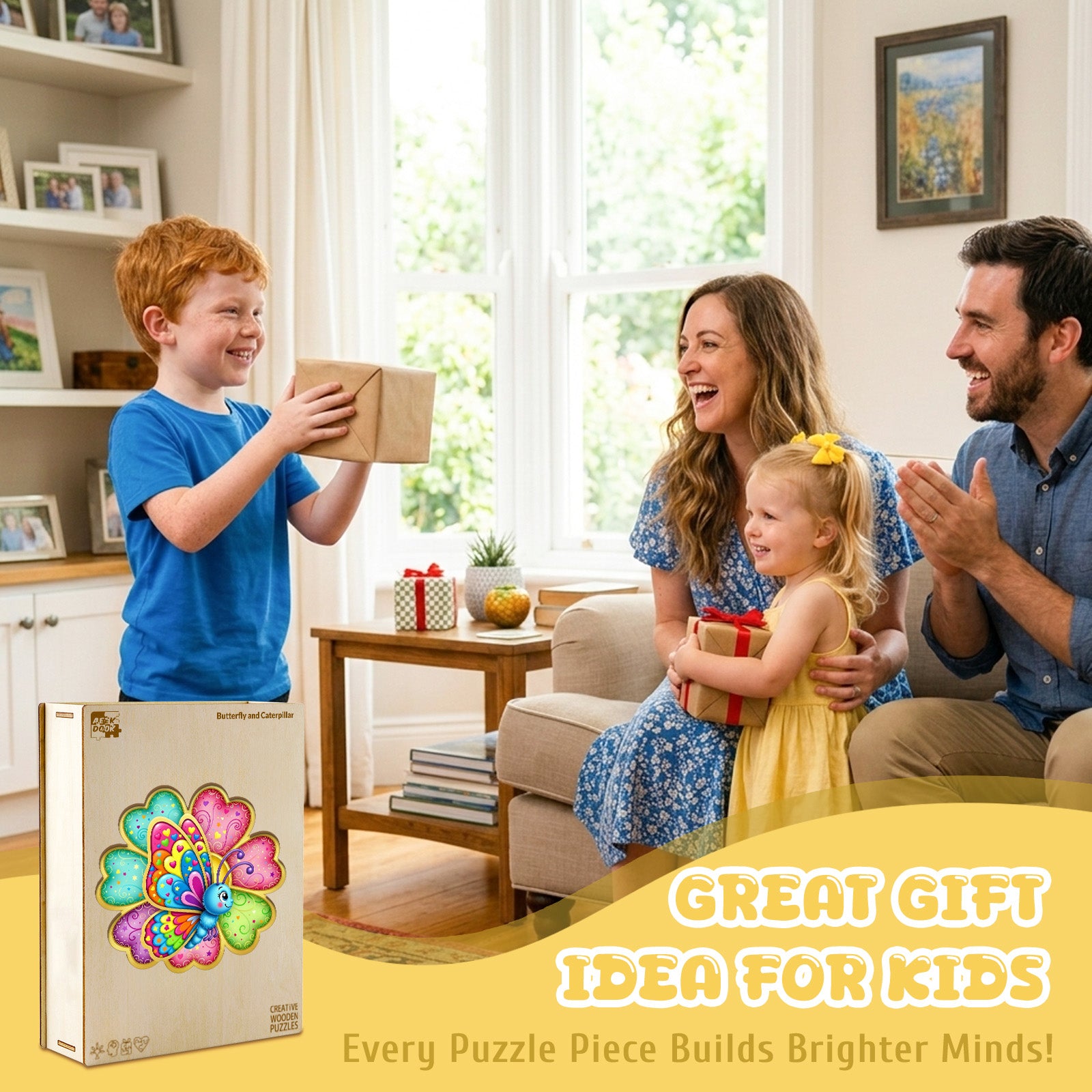 Butterfly and Caterpillar Wood Puzzle Toy for Kids