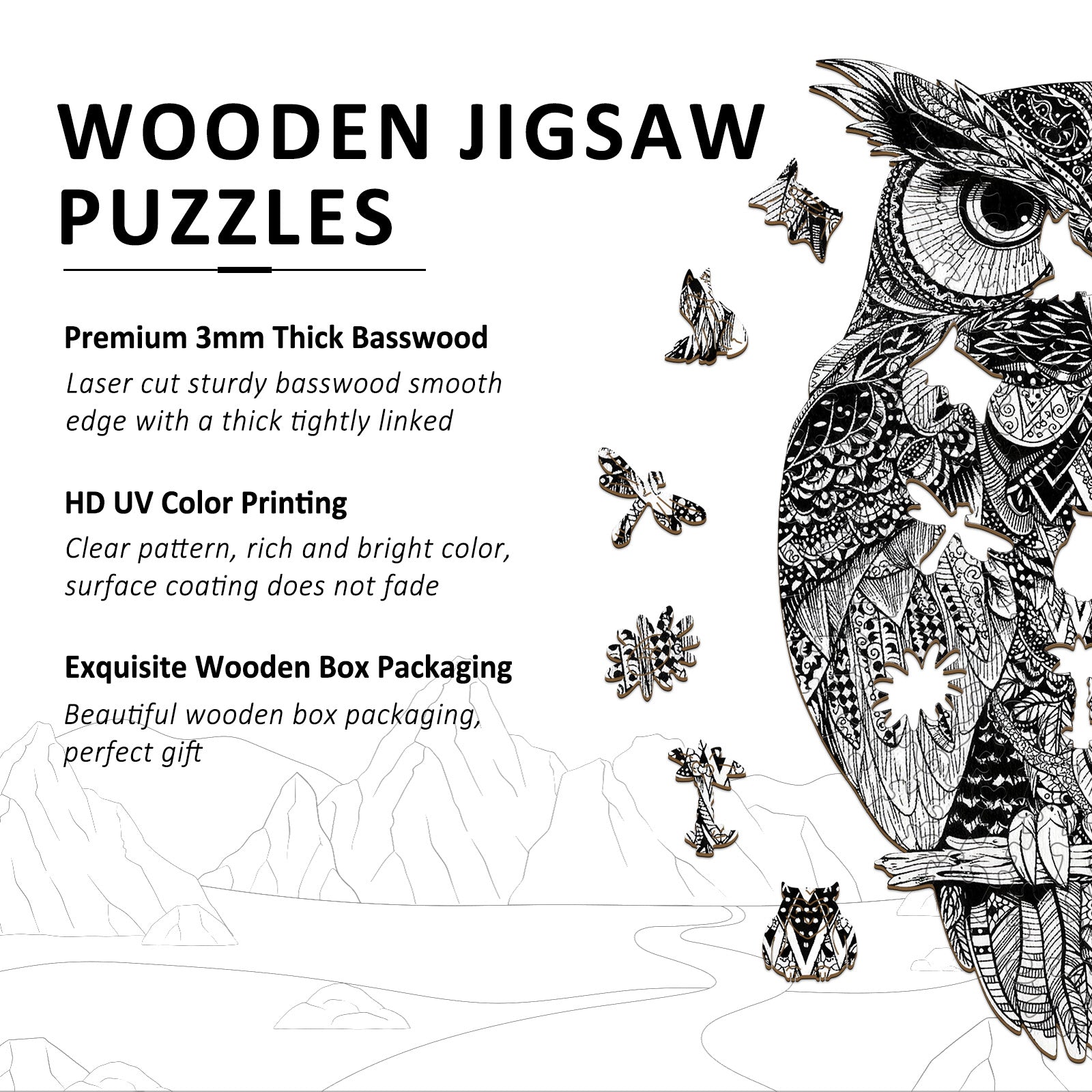 Double-sided Owl Unique Wooden Puzzles