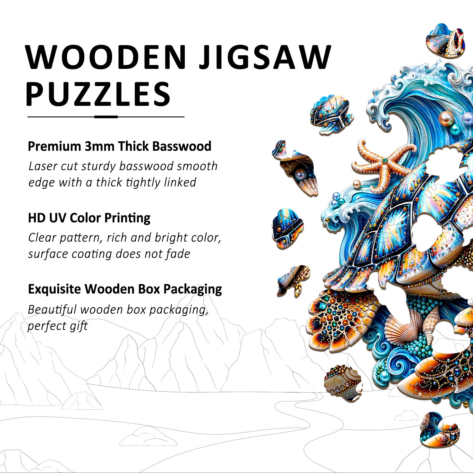 Turtle with Gems Wooden Puzzles for Adults