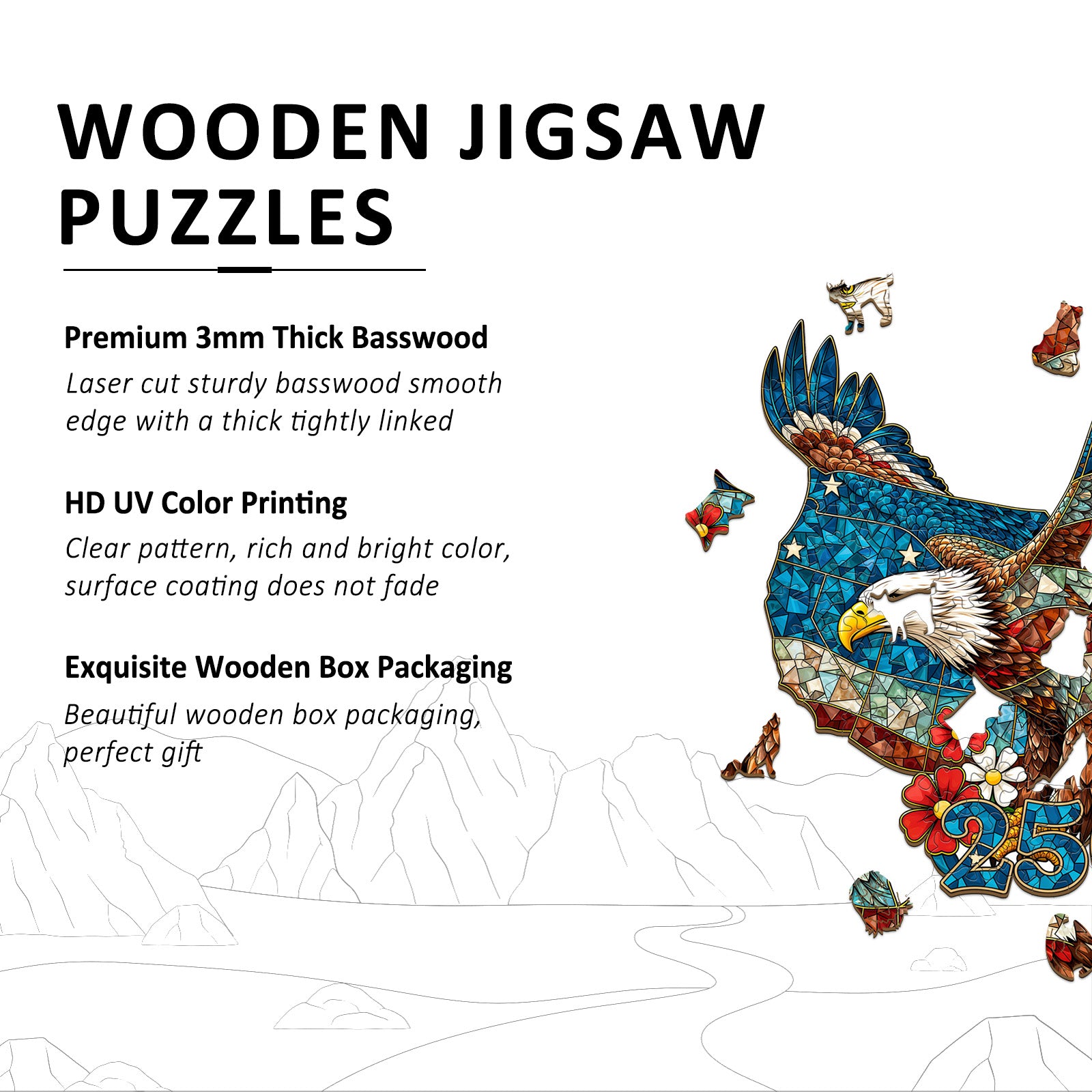 Stained Glass 250th USA Wooden Puzzles for Adults