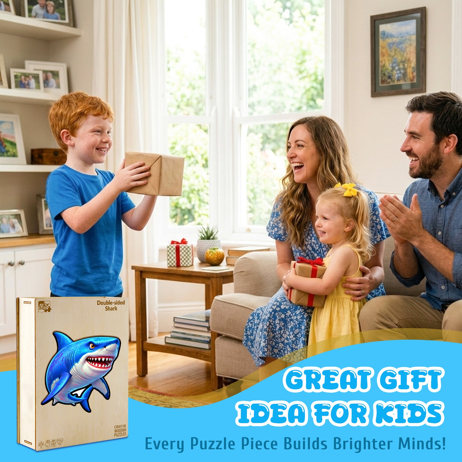 Double-sided Shark Wooden Puzzle for Children