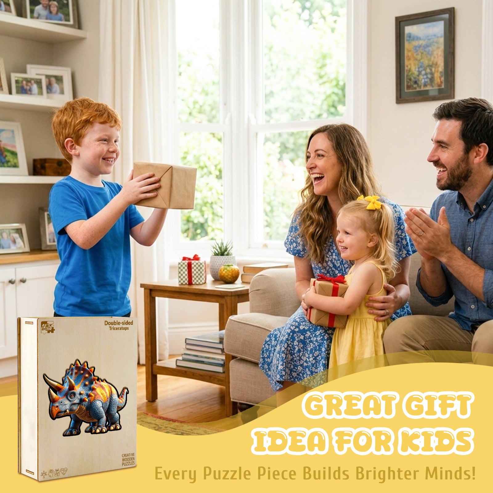 Double-sided Triceratops Wooden Puzzle for Kids