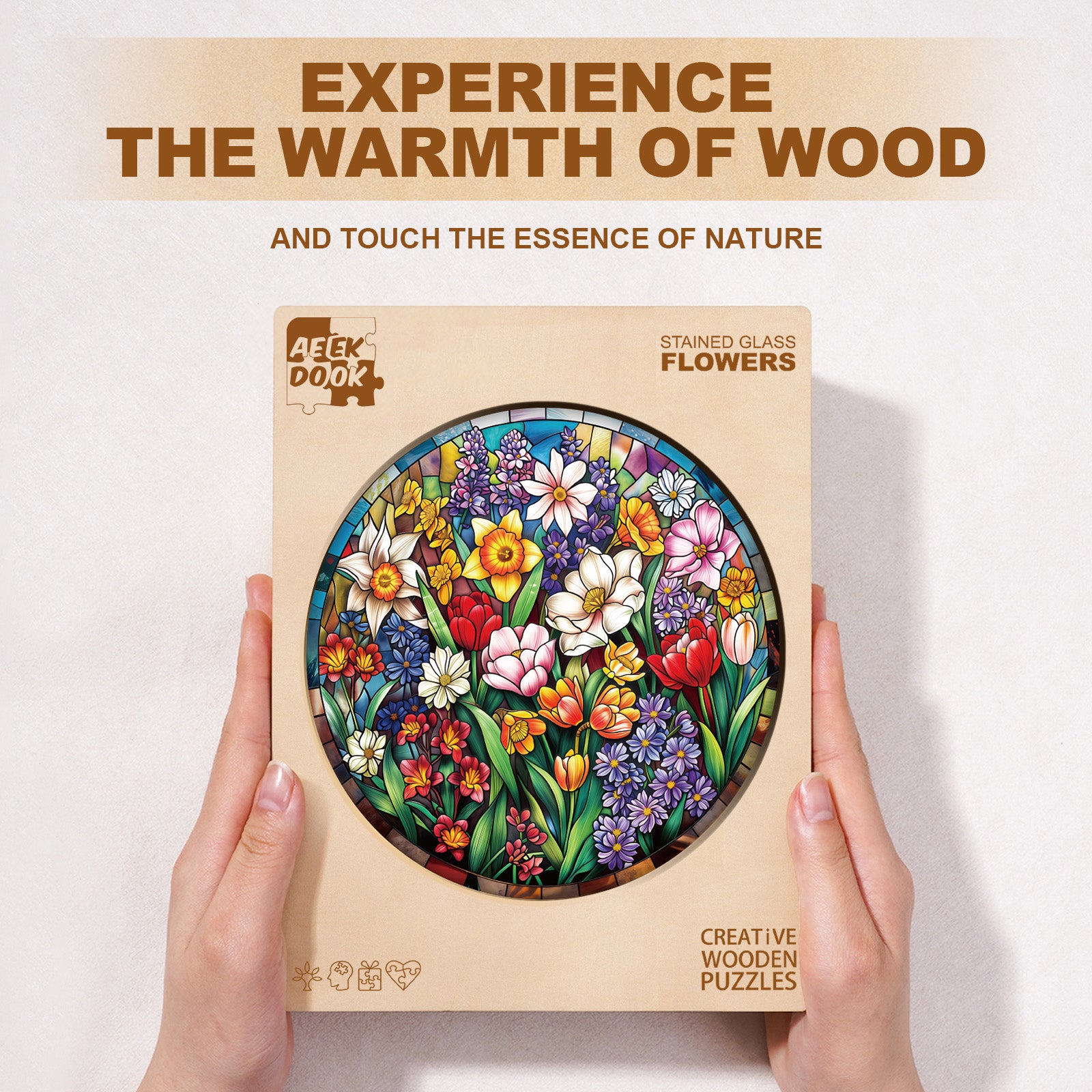 Stained Glass Flowers Wooden Jigsaw Puzzles for Adults - Aeekdook