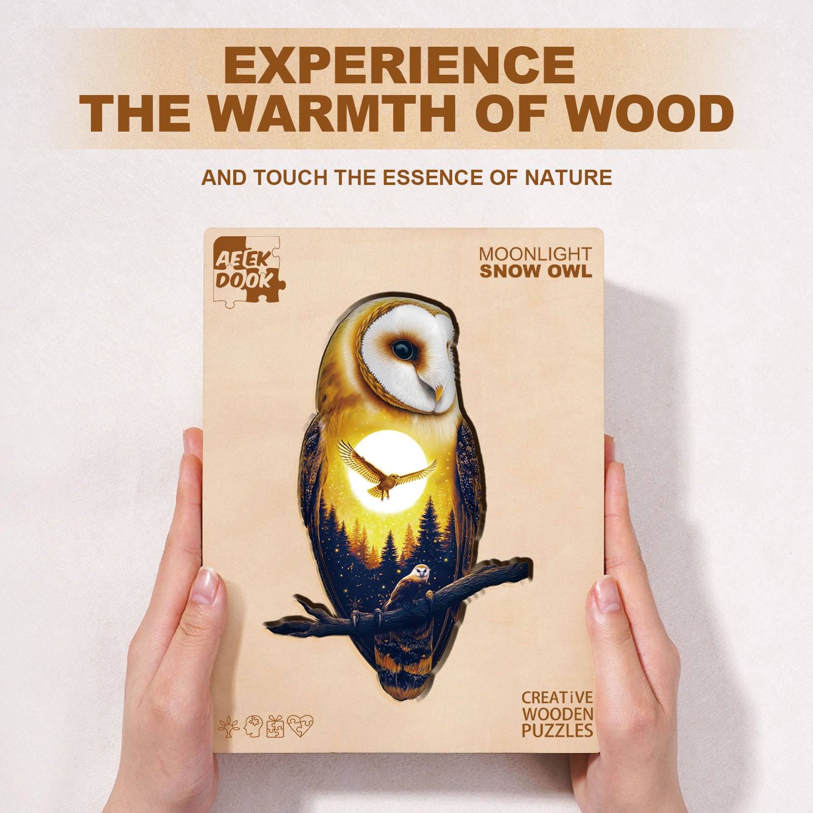 Moonlight Snow Owl Wooden Jigsaw Puzzles for Adults - Aeekdook