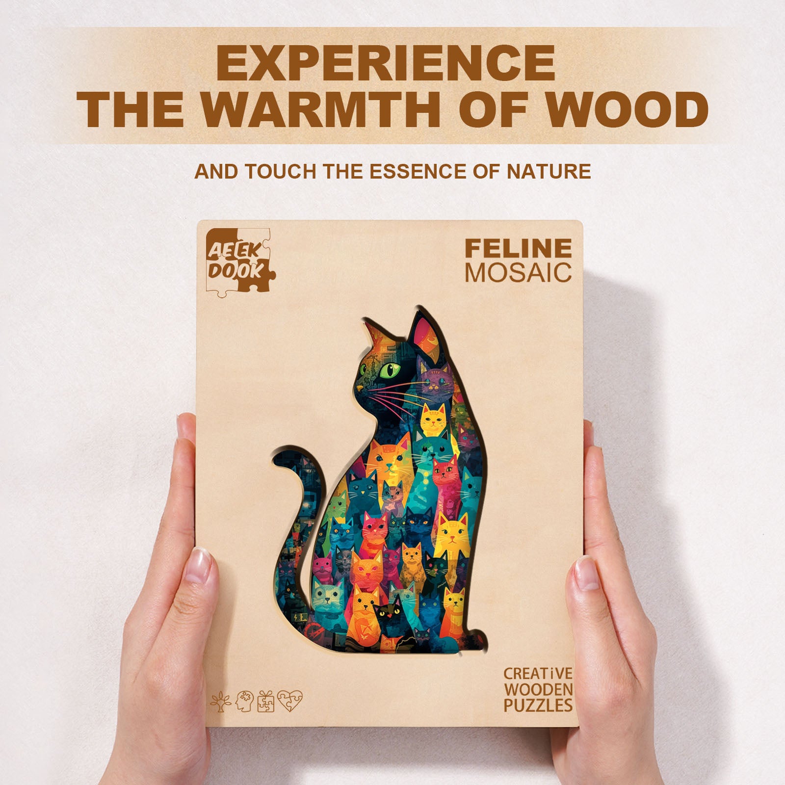 Colorful Patchwork Cat Wooden Jigsaw Puzzles for Adults - Aeekdook